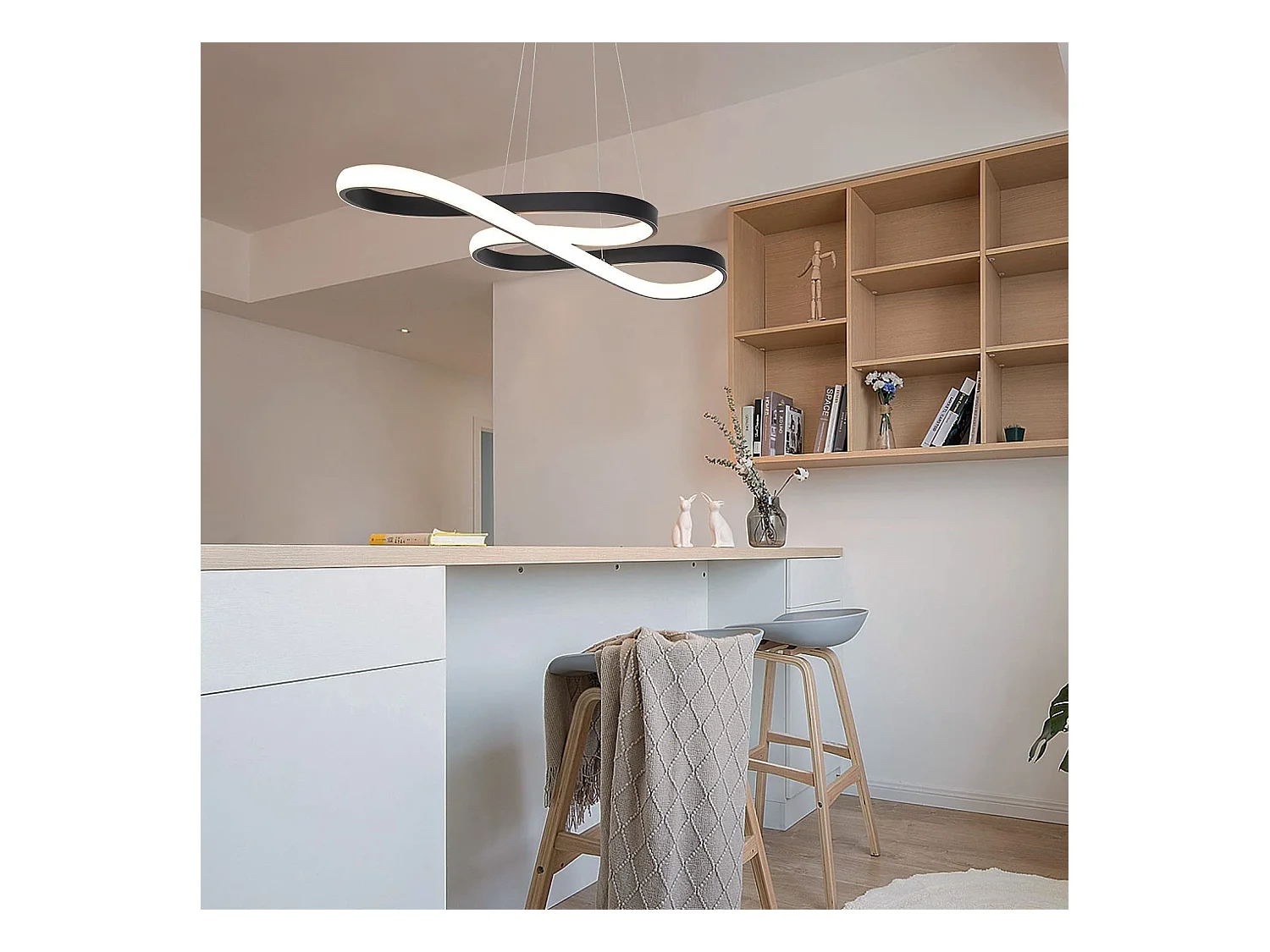 NETTLIFE Lámpara Colgante LED Silicona Negro Diam.75cm Regulable con Mando a Distancia Diseño Moderno para  Estudio Salón Cocina Oficina 47W