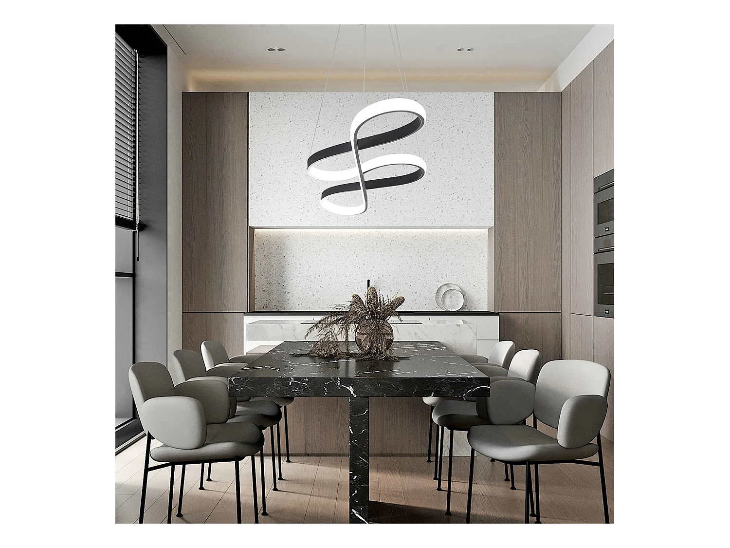 NETTLIFE Lámpara Colgante LED Silicona Negro Diam.75cm Regulable con Mando a Distancia Diseño Moderno para  Estudio Salón Cocina Oficina 47W