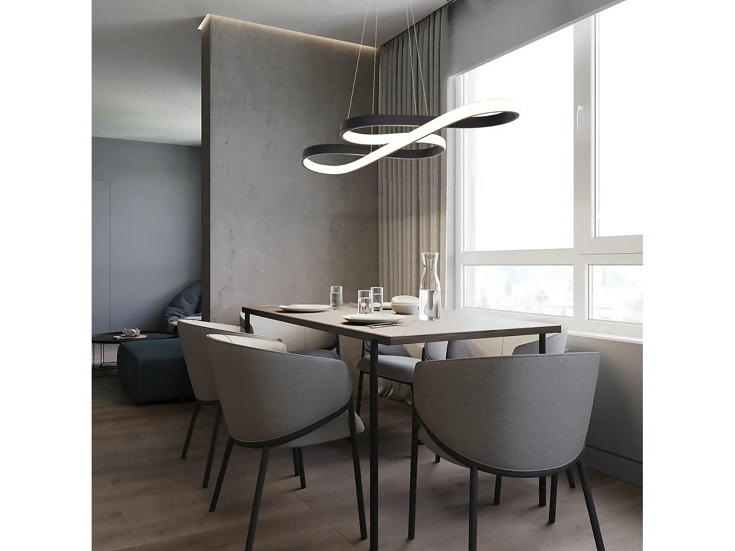 NETTLIFE Lampa wisząca LED Silikonowa Czarna Średnica 75 cm Ściemnialna Z Pilotem Nowoczesny Design Do Gabinetu Salonu Kuchni Biura 47 W