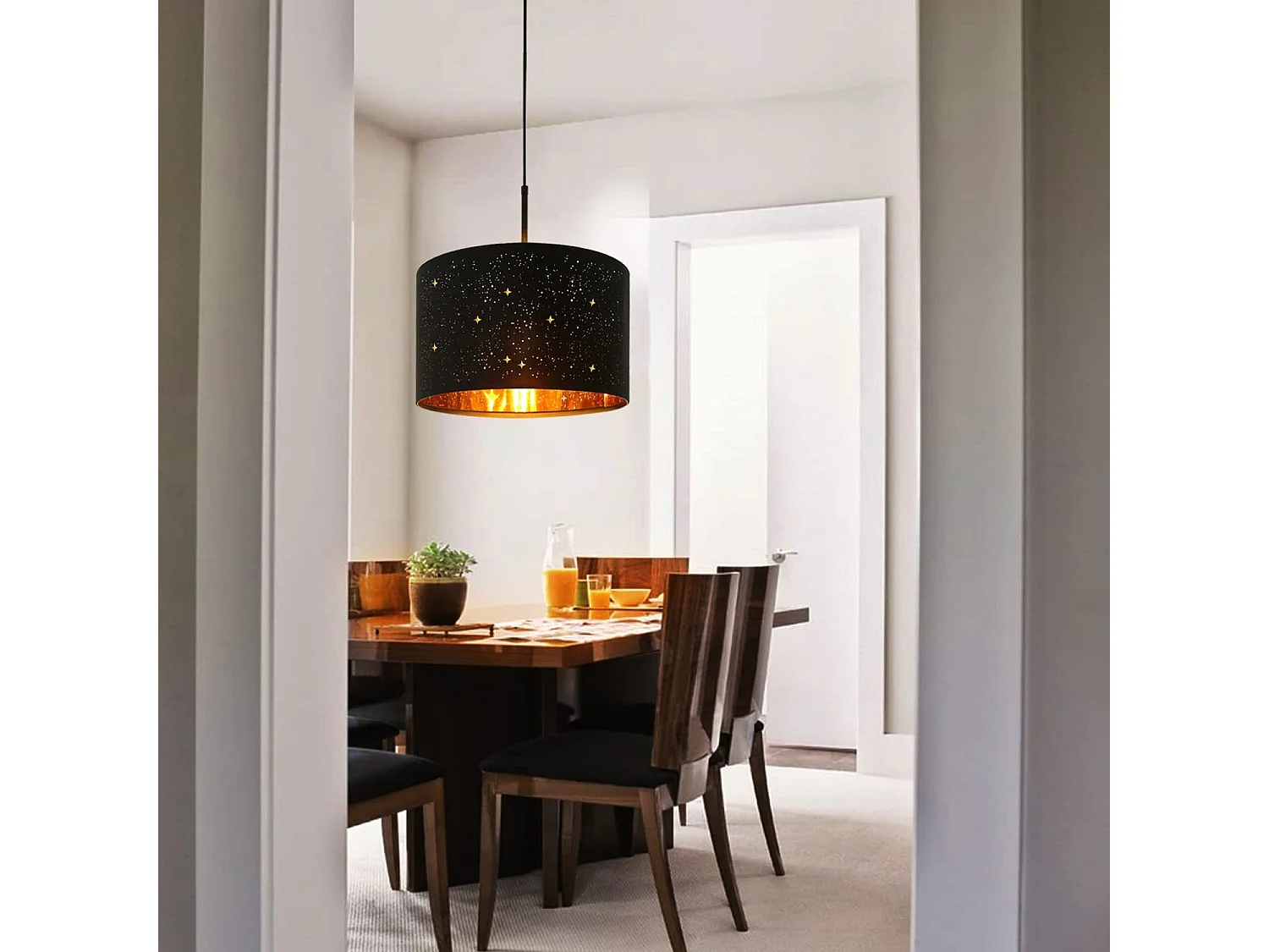 NETTLIFE Wisiorek z czarnego złota średnica 38CM E27 nowoczesny gwiaździsty niebo tkanina Vintage abażur do jadalni salon sypialnia