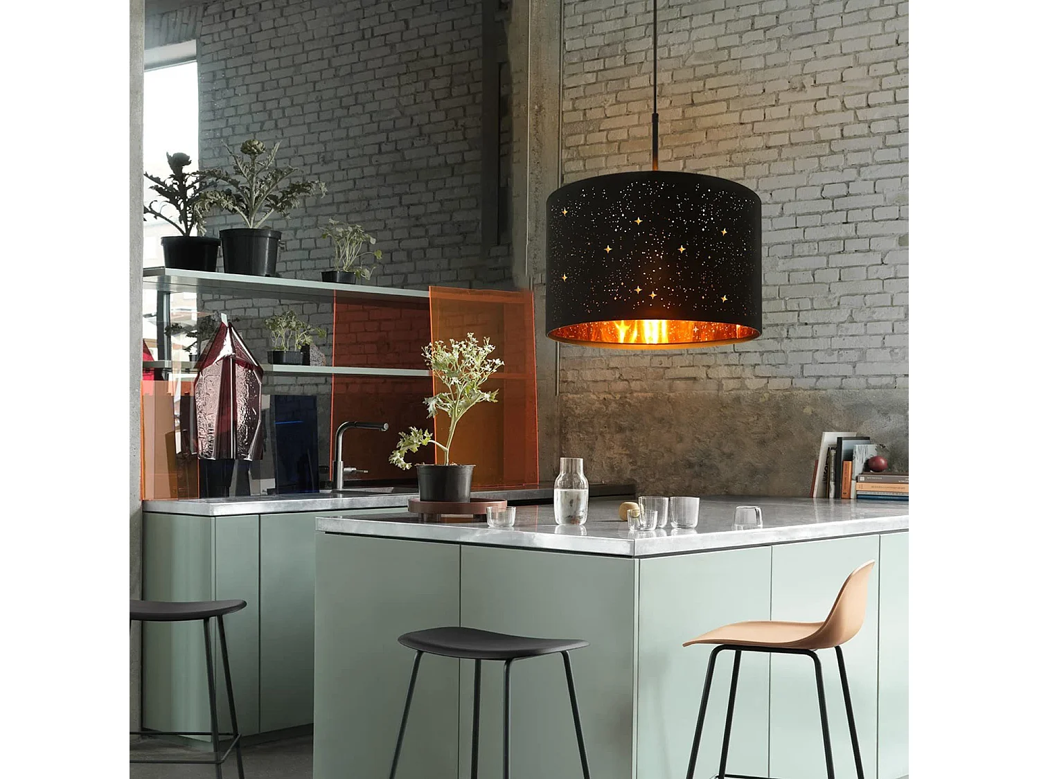 NETTLIFE Wisiorek z czarnego złota średnica 38CM E27 nowoczesny gwiaździsty niebo tkanina Vintage abażur do jadalni salon sypialnia