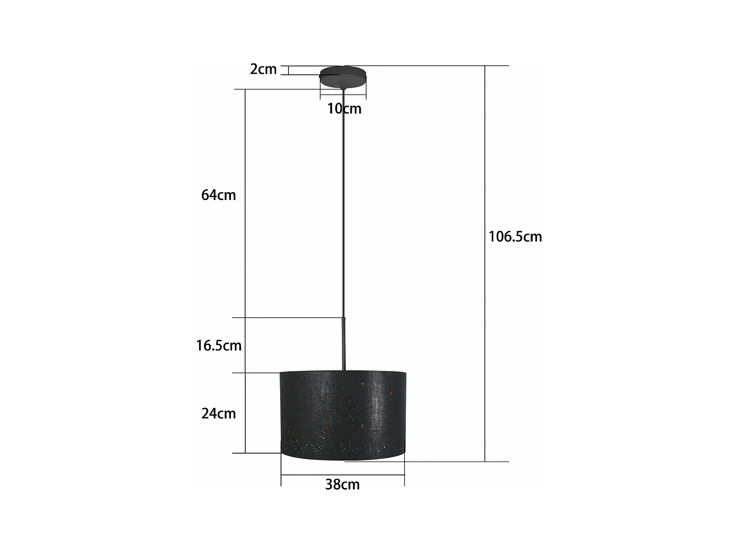 NETTLIFE Suspension Tissu Noir Or Diam.38CM E27 Moderne Ciel Étoilé Tissu Abat-Jour Vintage pour Salle à Manger Salon Chambre