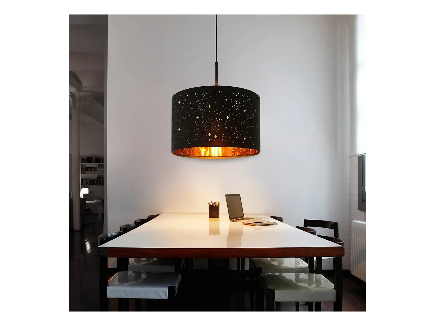 NETTLIFE Suspension Tissu Noir Or Diam.38CM E27 Moderne Ciel Étoilé Tissu Abat-Jour Vintage pour Salle à Manger Salon Chambre
