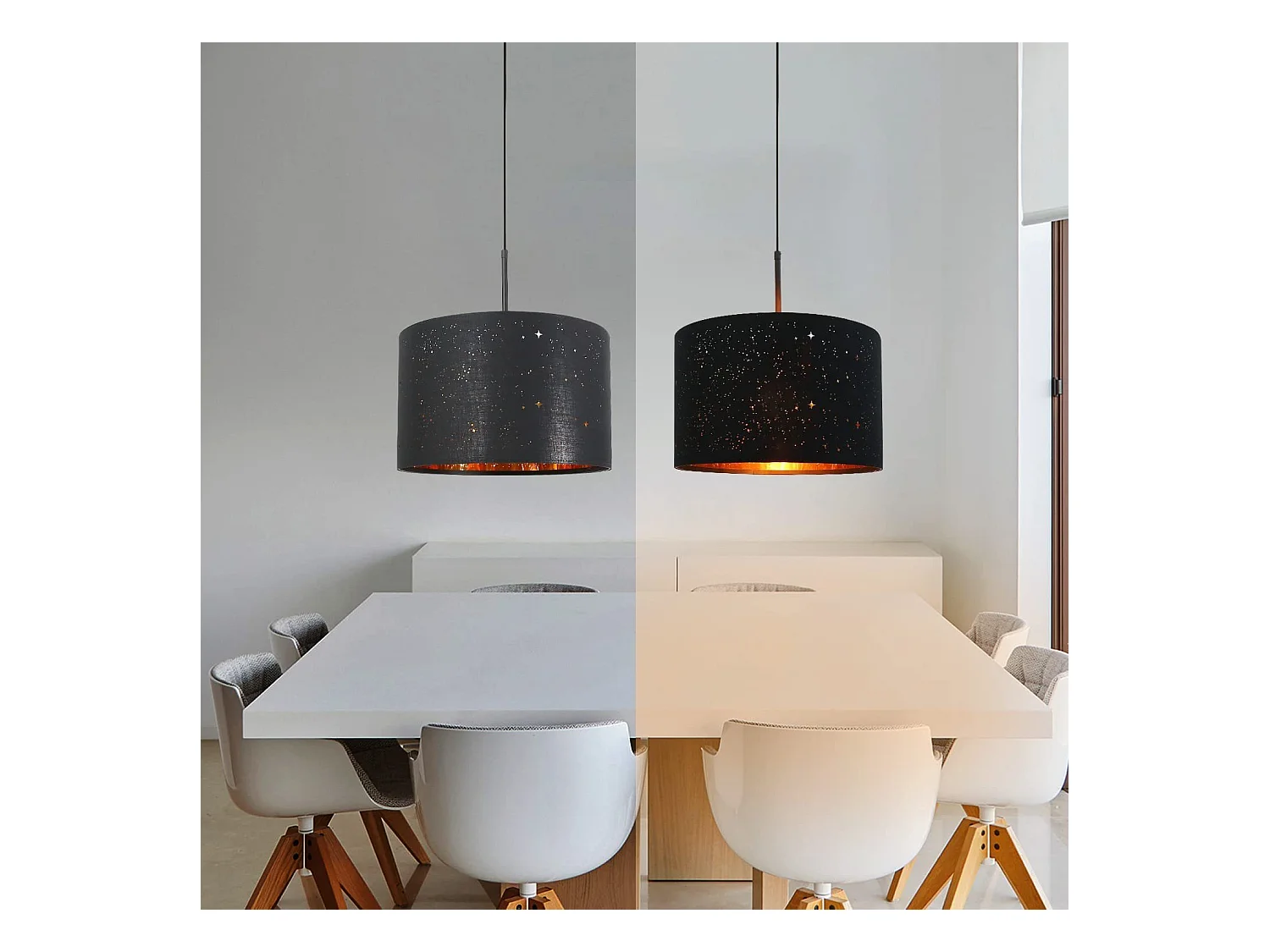 NETTLIFE Suspension Tissu Noir Or Diam.38CM E27 Moderne Ciel Étoilé Tissu Abat-Jour Vintage pour Salle à Manger Salon Chambre