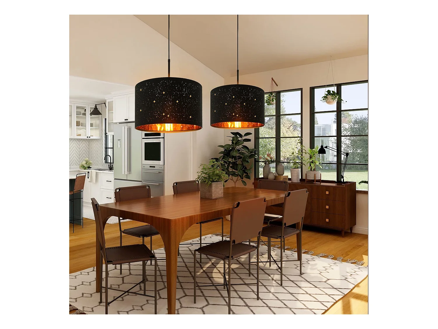 NETTLIFE Suspension Tissu Noir Or Diam.38CM E27 Moderne Ciel Étoilé Tissu Abat-Jour Vintage pour Salle à Manger Salon Chambre