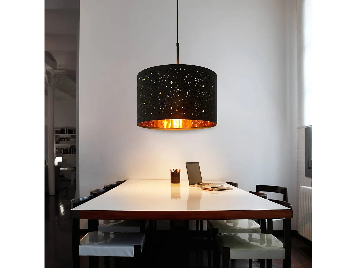 NETTLIFE Suspension Tissu Noir Or Diam.38CM E27 Moderne Ciel Étoilé Tissu Abat-Jour Vintage pour Salle à Manger Salon Chambre