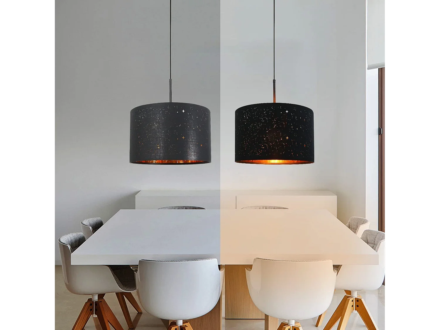 NETTLIFE Suspension Tissu Noir Or Diam.38CM E27 Moderne Ciel Étoilé Tissu Abat-Jour Vintage pour Salle à Manger Salon Chambre