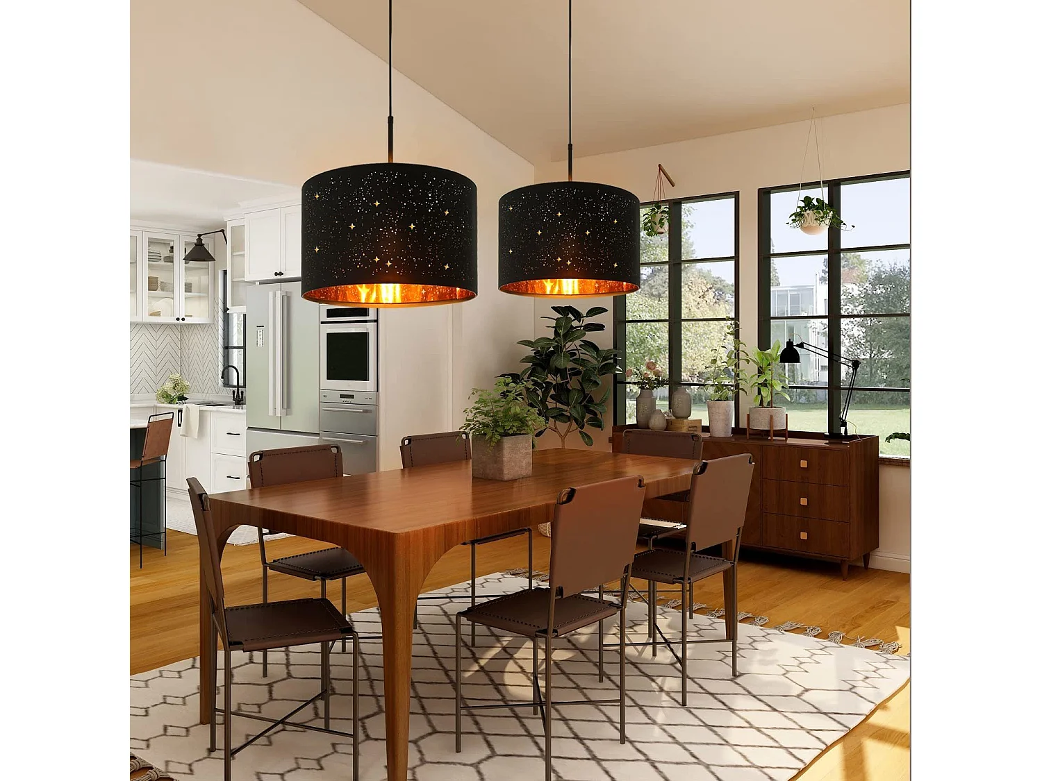 NETTLIFE Suspension Tissu Noir Or Diam.38CM E27 Moderne Ciel Étoilé Tissu Abat-Jour Vintage pour Salle à Manger Salon Chambre