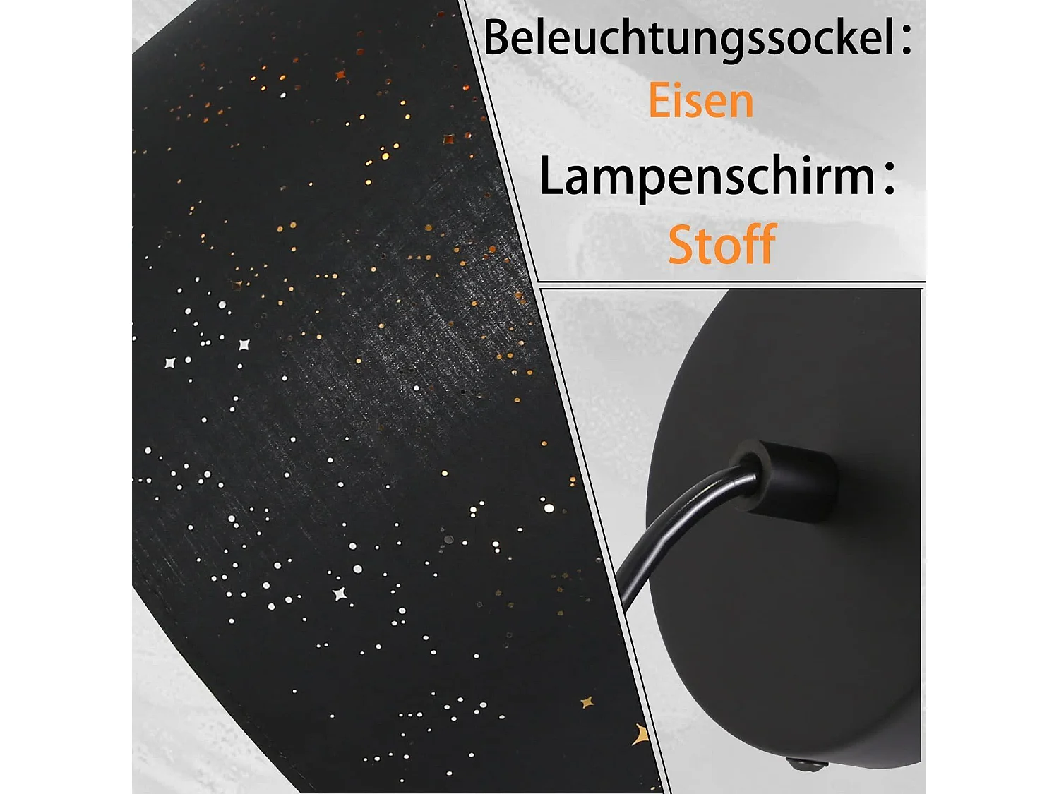 NETTLIFE Suspension Tissu Noir Or Diam.38CM E27 Moderne Ciel Étoilé Tissu Abat-Jour Vintage pour Salle à Manger Salon Chambre