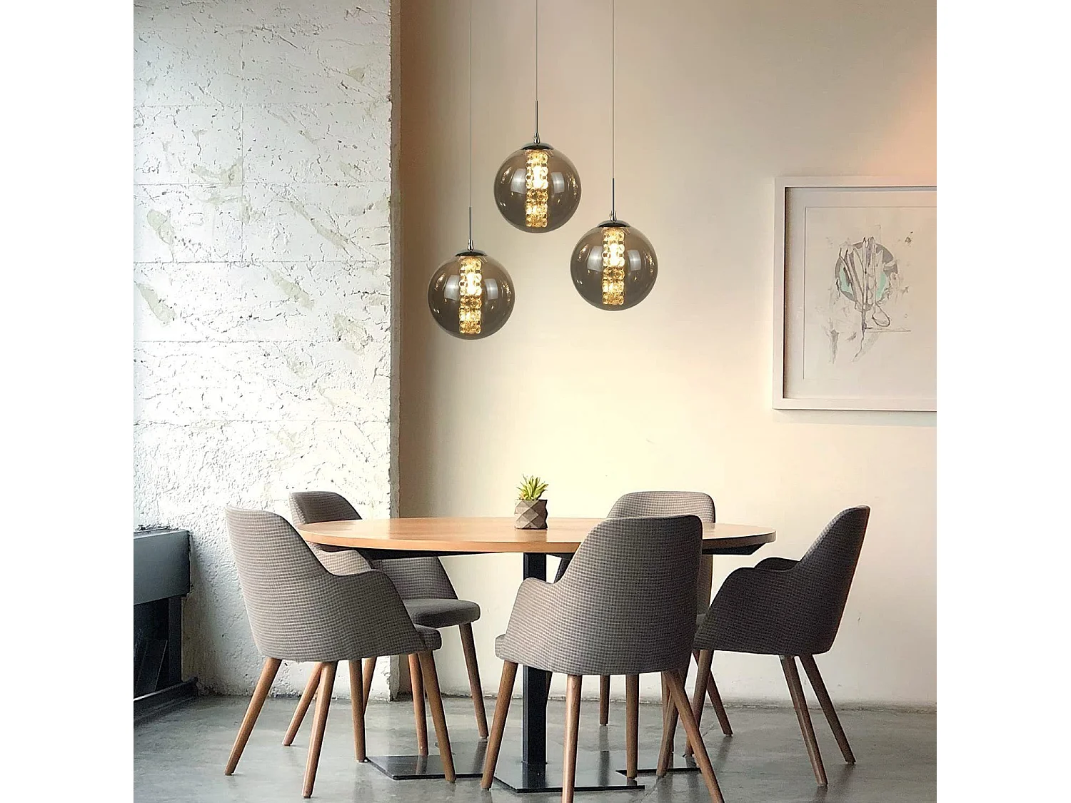 NETTLIFE Lámpara colgante de cristal gris Diam.28cm G9 con 3 luces, lámpara de mesa de comedor de color moderna, lámpara de salón cocina