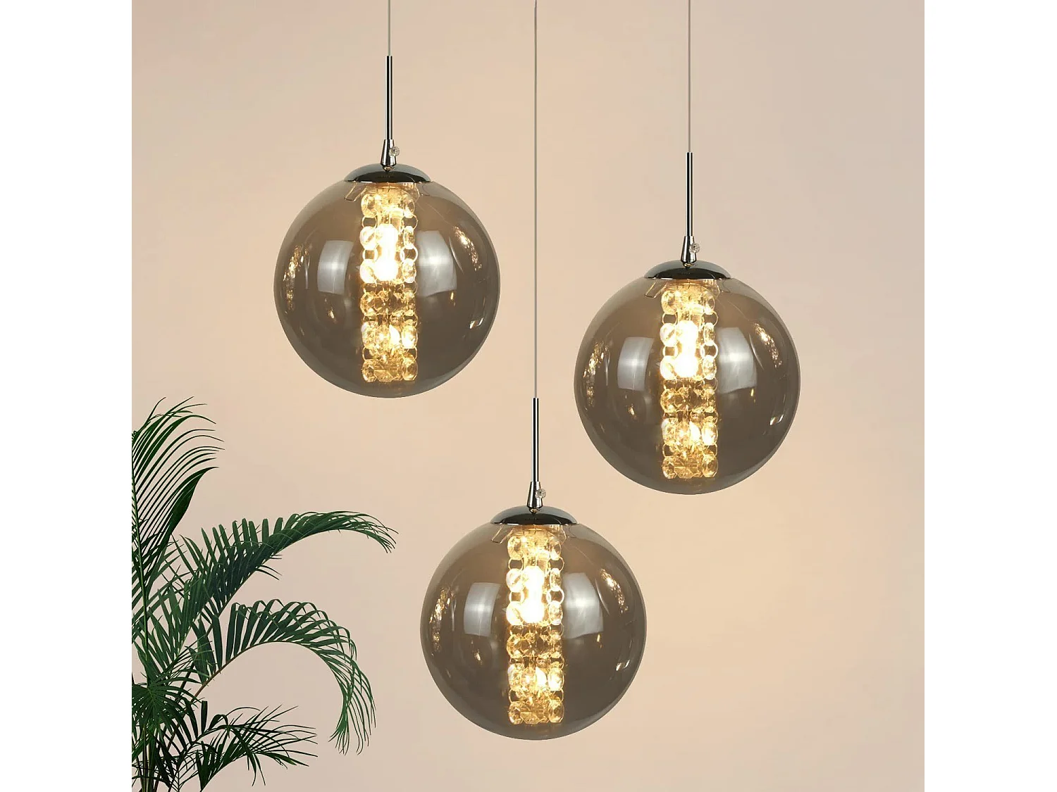 NETTLIFE Lámpara colgante de cristal gris Diam.28cm G9 con 3 luces, lámpara de mesa de comedor de color moderna, lámpara de salón cocina