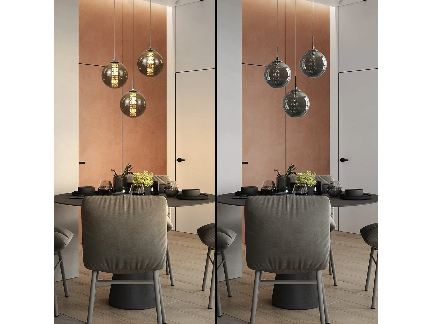 NETTLIFE Suspension Lampe à en verre gris Diam.28cm G9 à 3 lampes, lampe de table à manger de couleur moderne, lampe de salon de cuisine