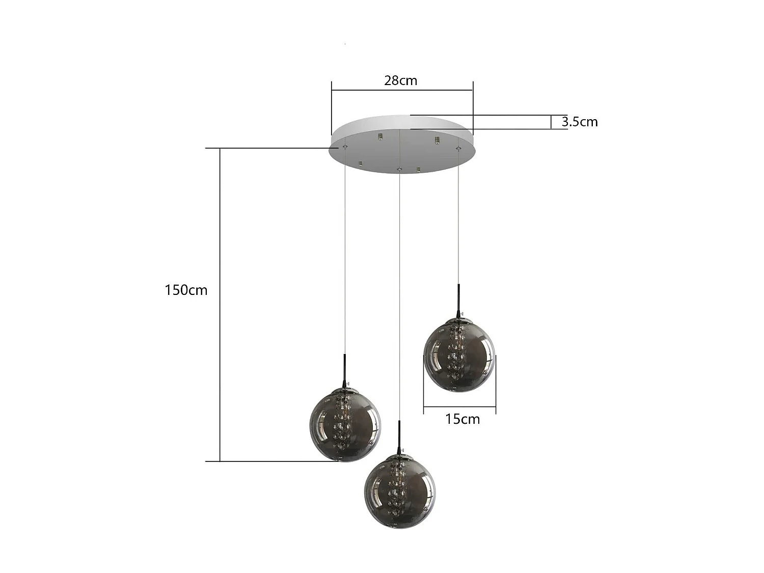 NETTLIFE Suspension Lampe à en verre gris Diam.28cm G9 à 3 lampes, lampe de table à manger de couleur moderne, lampe de salon de cuisine
