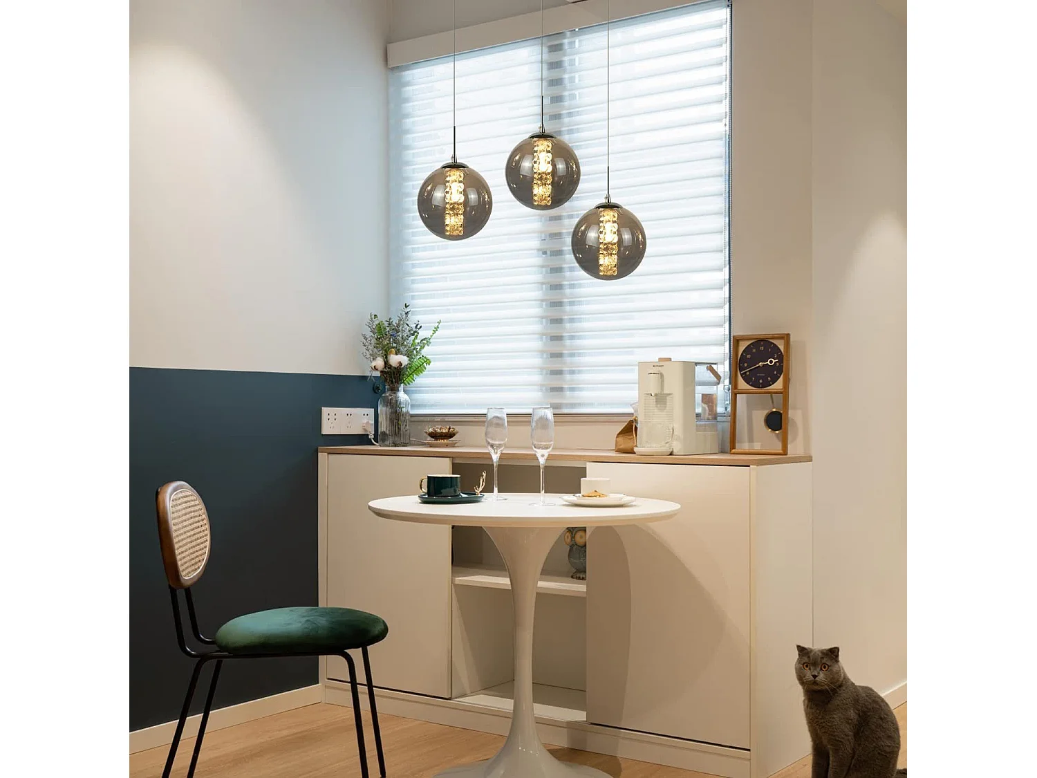 NETTLIFE Suspension Lampe à en verre gris Diam.28cm G9 à 3 lampes, lampe de table à manger de couleur moderne, lampe de salon de cuisine