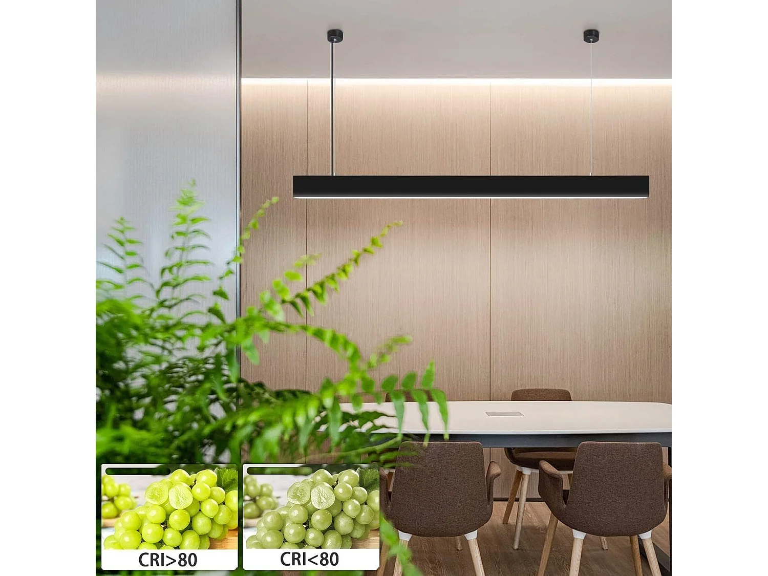 NETTLIFE LED Hanglamp Moderne Zwart 3000-6500K Dimbaar 150CM In Hoogte Verstelbaar Hanglamp Lineair Ontwerp Met Afstandsbediening voor Eetkamer Woonkamer Kantoor