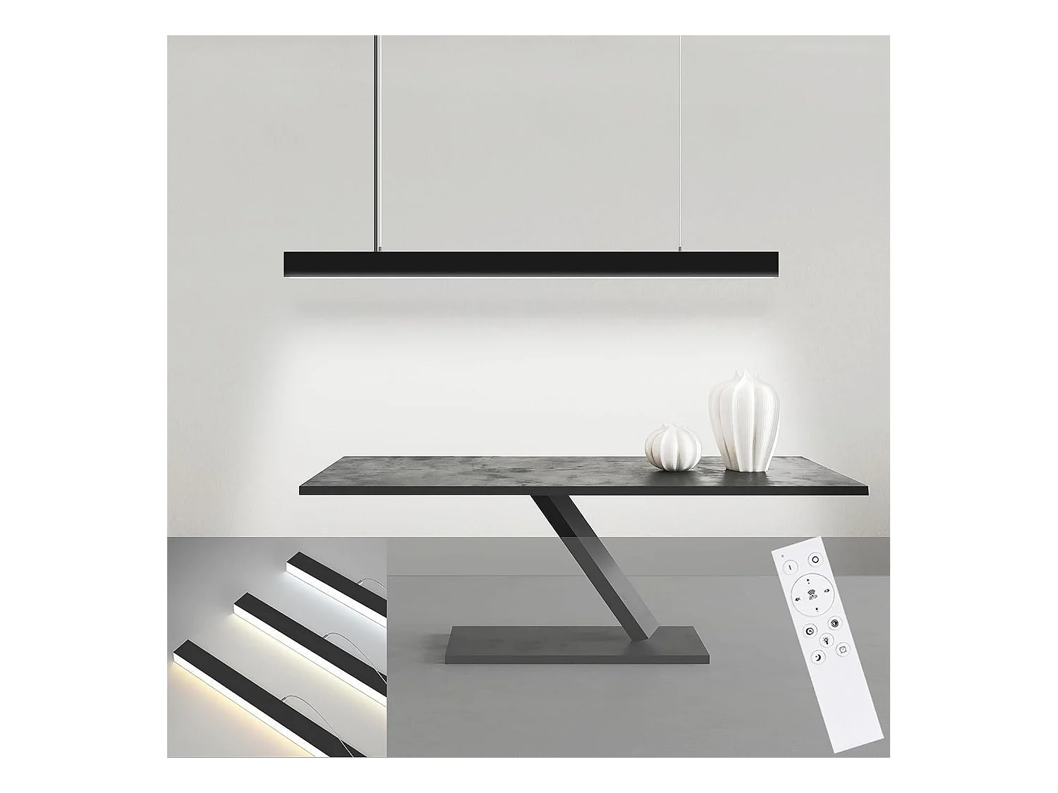 NETTLIFE Lámpara Colgante LED Diam.107CM 32W 3000K-6500K Mesa Regulable Negra con Lámpara de Diseño Lineal Moderno para  Oficina
