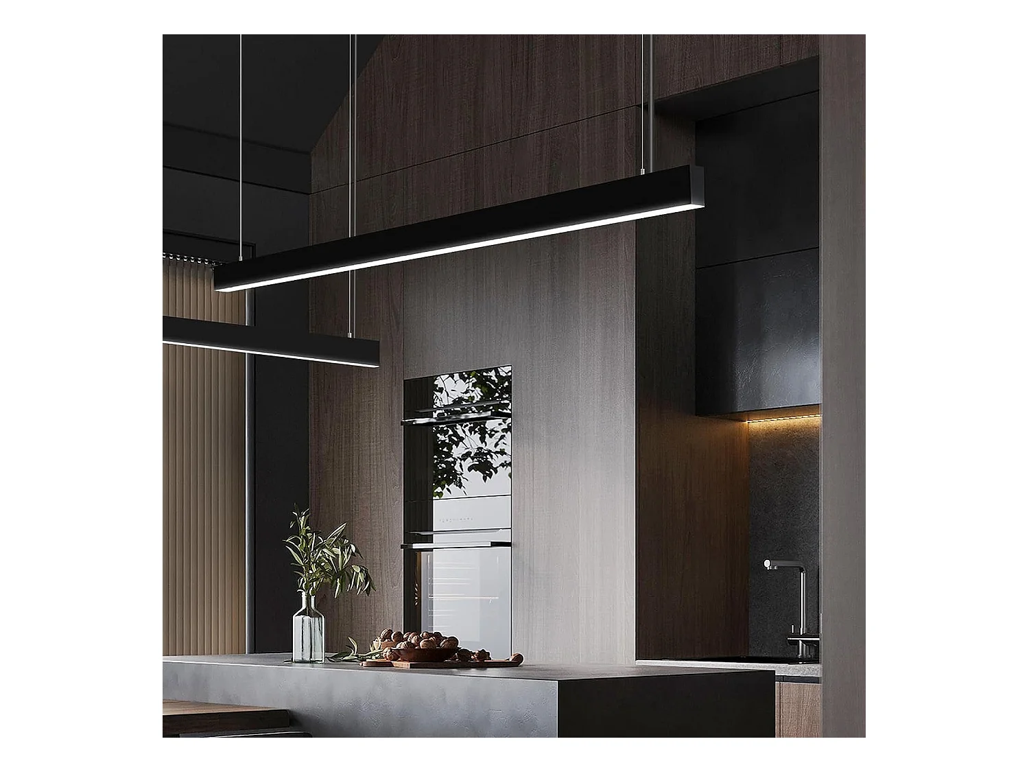 NETTLIFE Suspension LED Diam.107CM 32W 3000K-6500K Table à Intensité Variable Noir avec Lampe Design Linéaire Moderne pour Salle à Manger Bureau