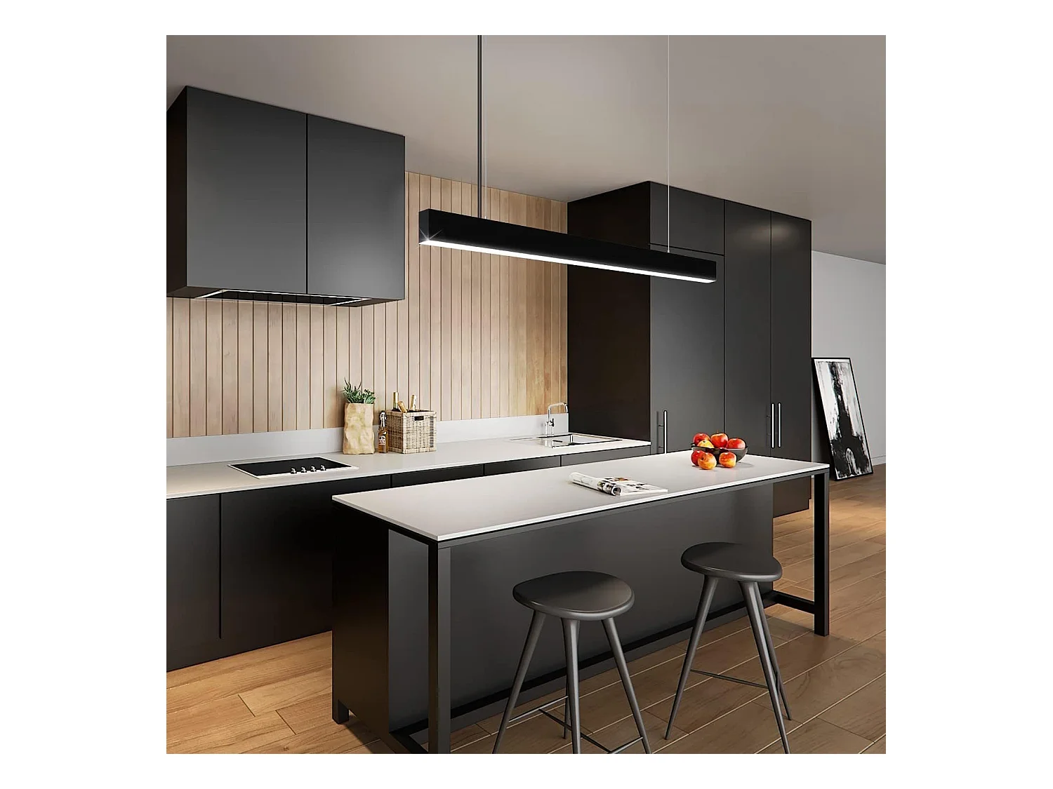 NETTLIFE Suspension LED Diam.107CM 32W 3000K-6500K Table à Intensité Variable Noir avec Lampe Design Linéaire Moderne pour Salle à Manger Bureau