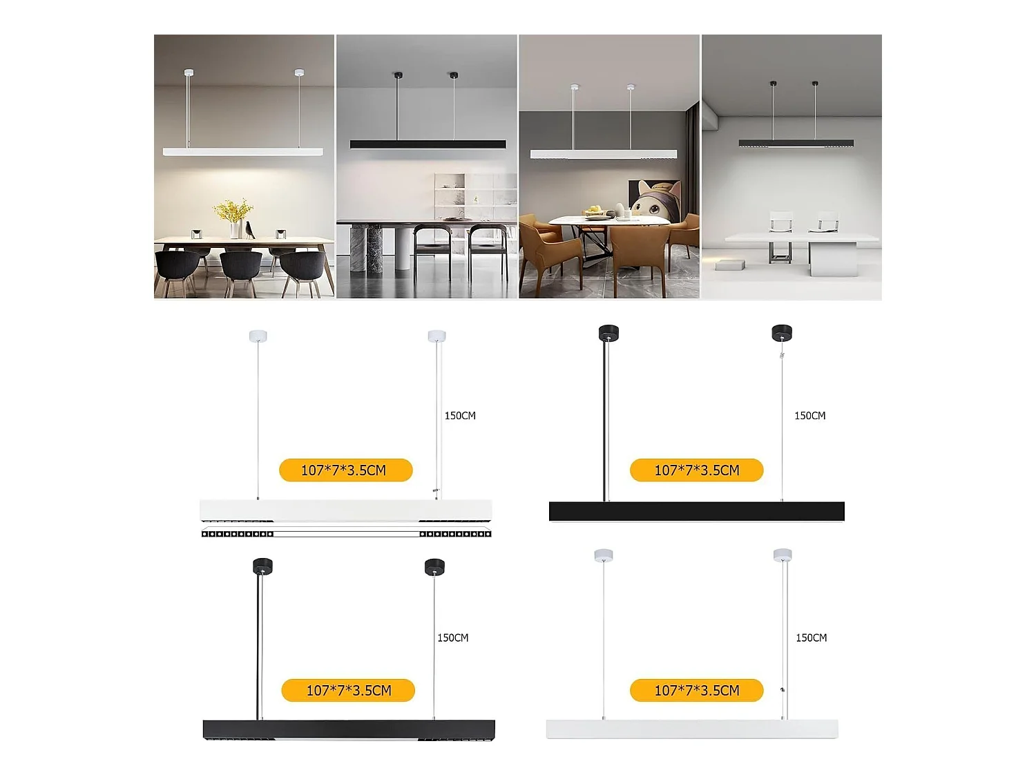NETTLIFE Suspension LED Diam.107CM 32W 3000K-6500K Table à Intensité Variable Noir avec Lampe Design Linéaire Moderne pour Salle à Manger Bureau