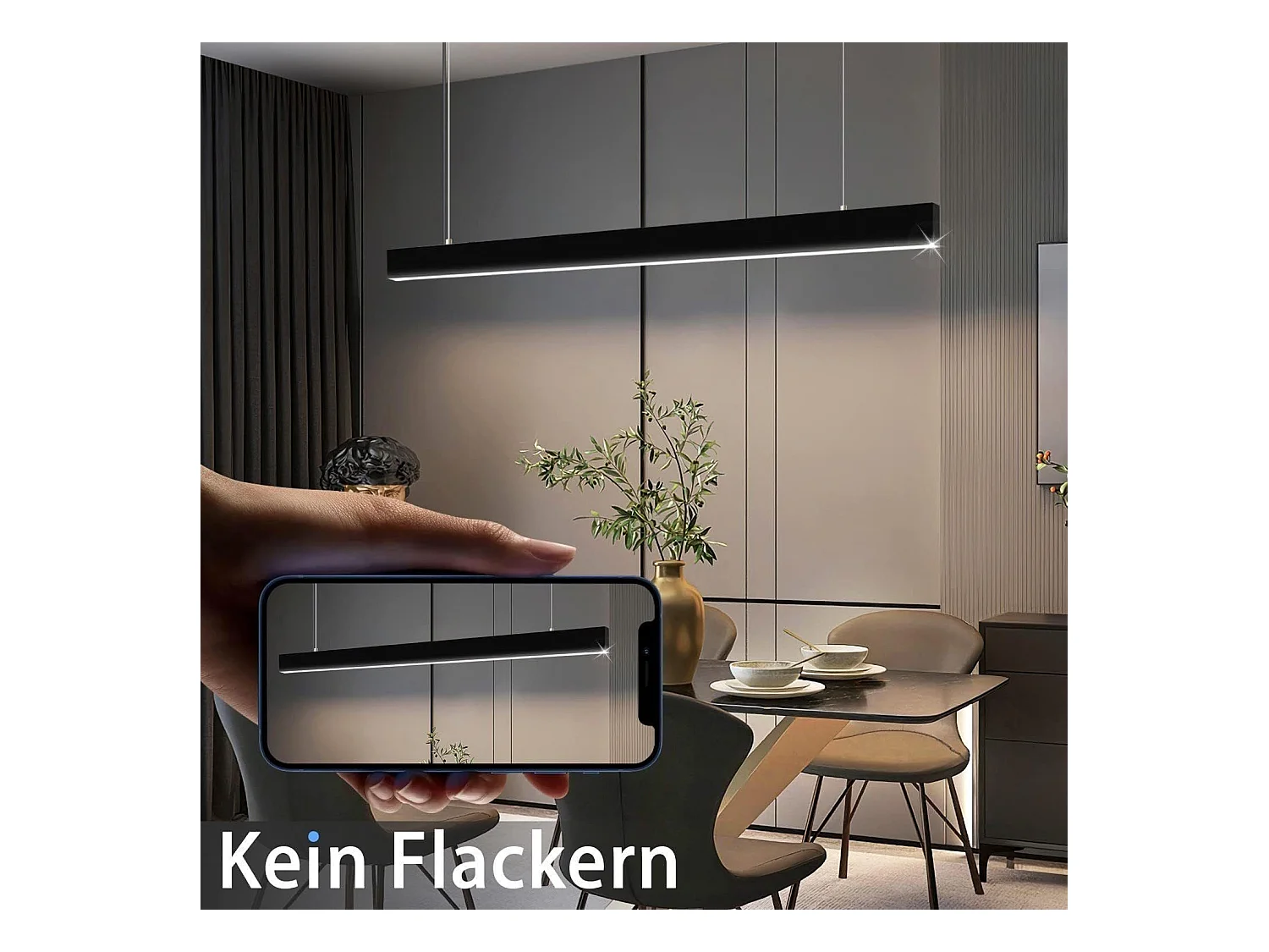 NETTLIFE Suspension LED Diam.107CM 32W 3000K-6500K Table à Intensité Variable Noir avec Lampe Design Linéaire Moderne pour Salle à Manger Bureau