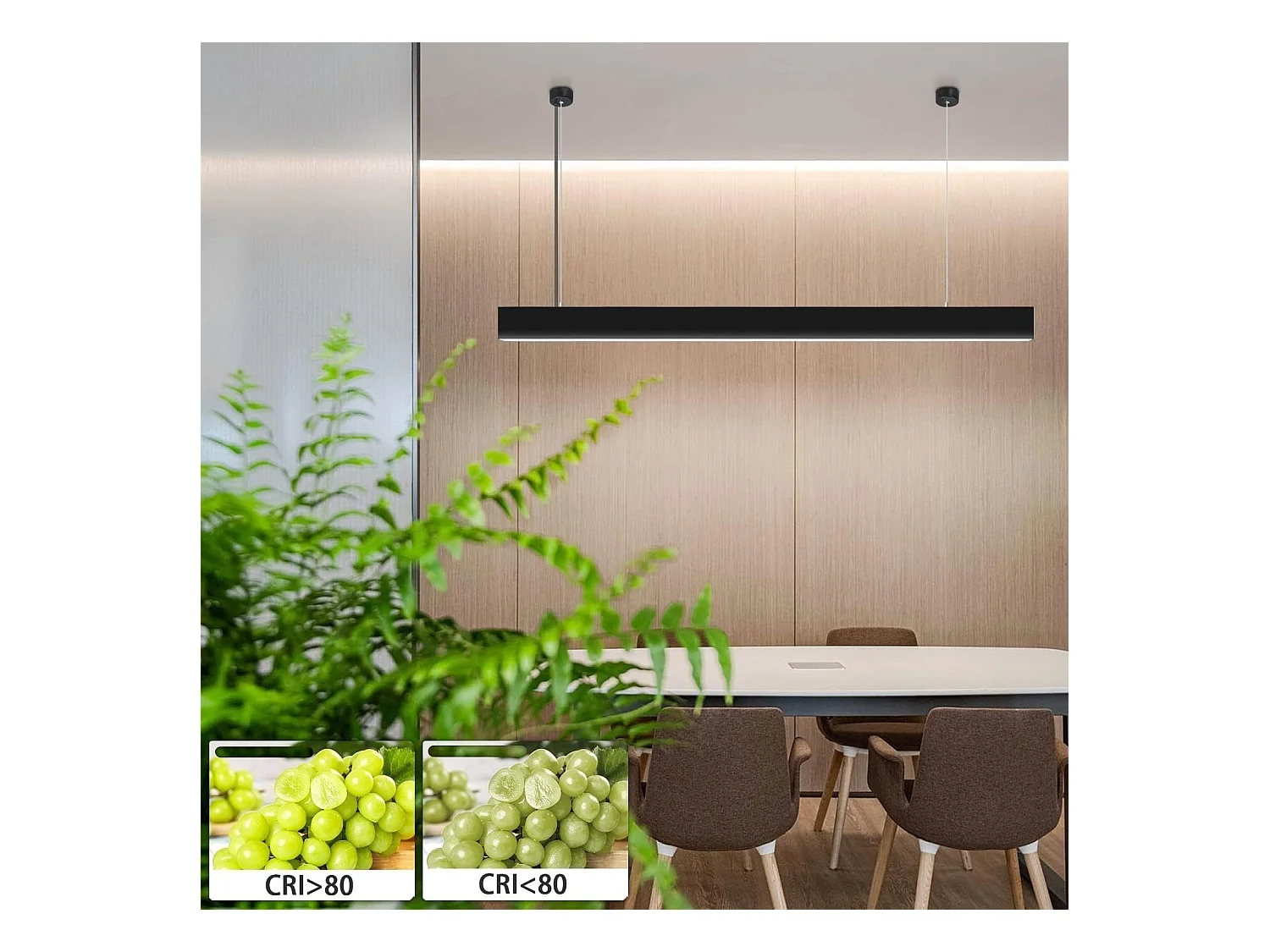 NETTLIFE Suspension LED Diam.107CM 32W 3000K-6500K Table à Intensité Variable Noir avec Lampe Design Linéaire Moderne pour Salle à Manger Bureau