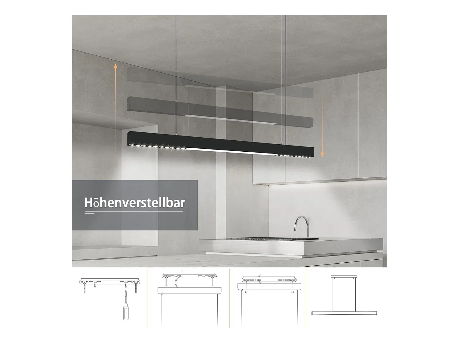 NETTLIFE Suspension LED Diam.107CM 32W 3000K-6500K Table à Intensité Variable Noir avec Lampe Design Linéaire Moderne pour Salle à Manger Bureau