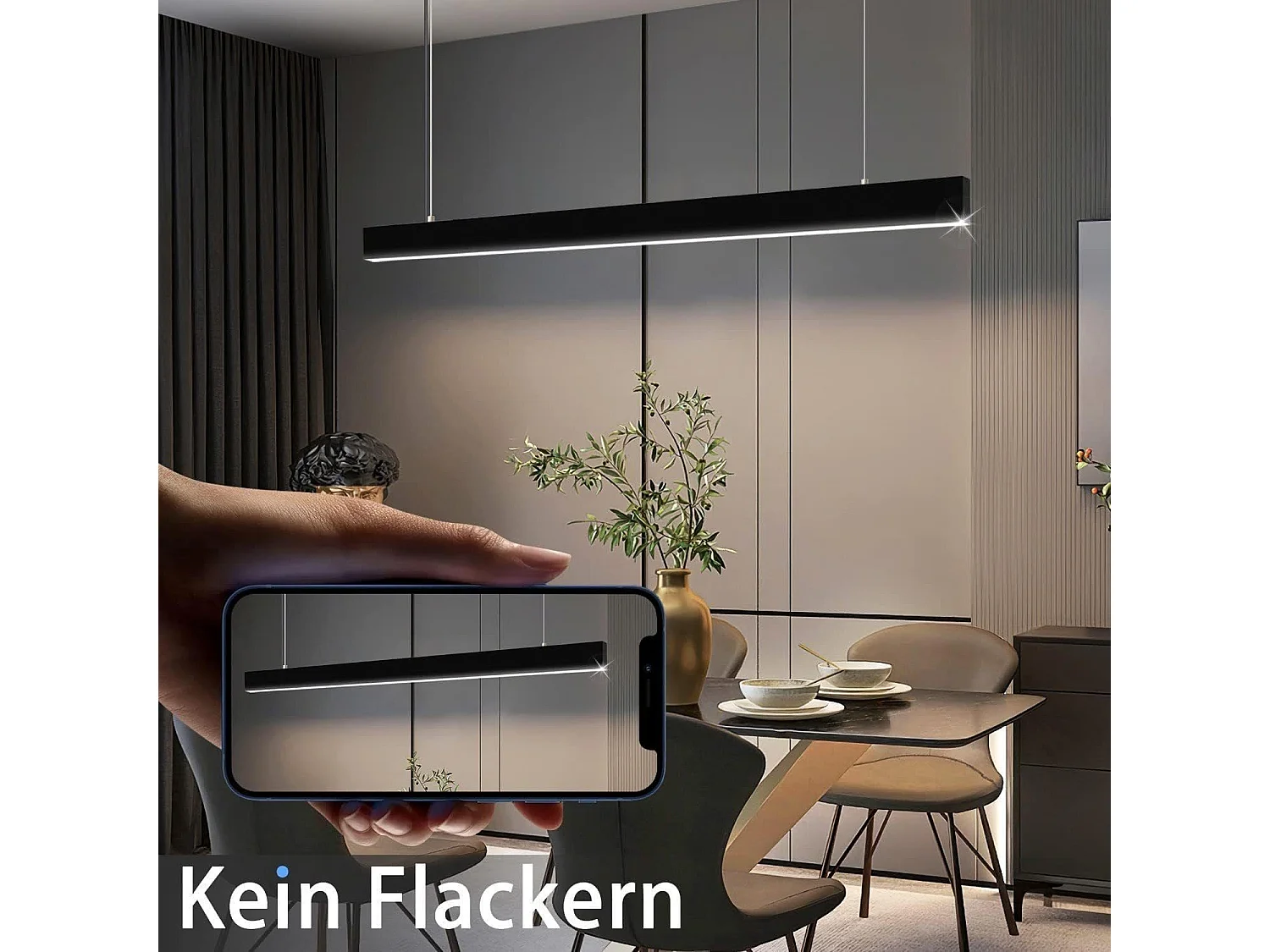 NETTLIFE Lámpara Colgante LED Diam.107CM 32W 3000K-6500K Mesa Regulable Negra con Lámpara de Diseño Lineal Moderno para  Oficina