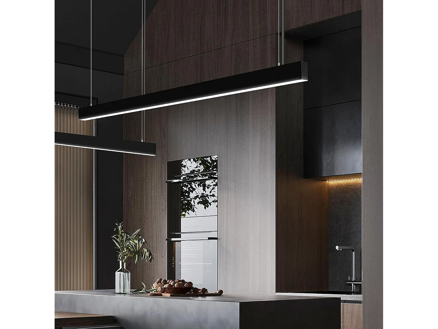 NETTLIFE Suspension LED Diam.107CM 32W 3000K-6500K Table à Intensité Variable Noir avec Lampe Design Linéaire Moderne pour Salle à Manger Bureau