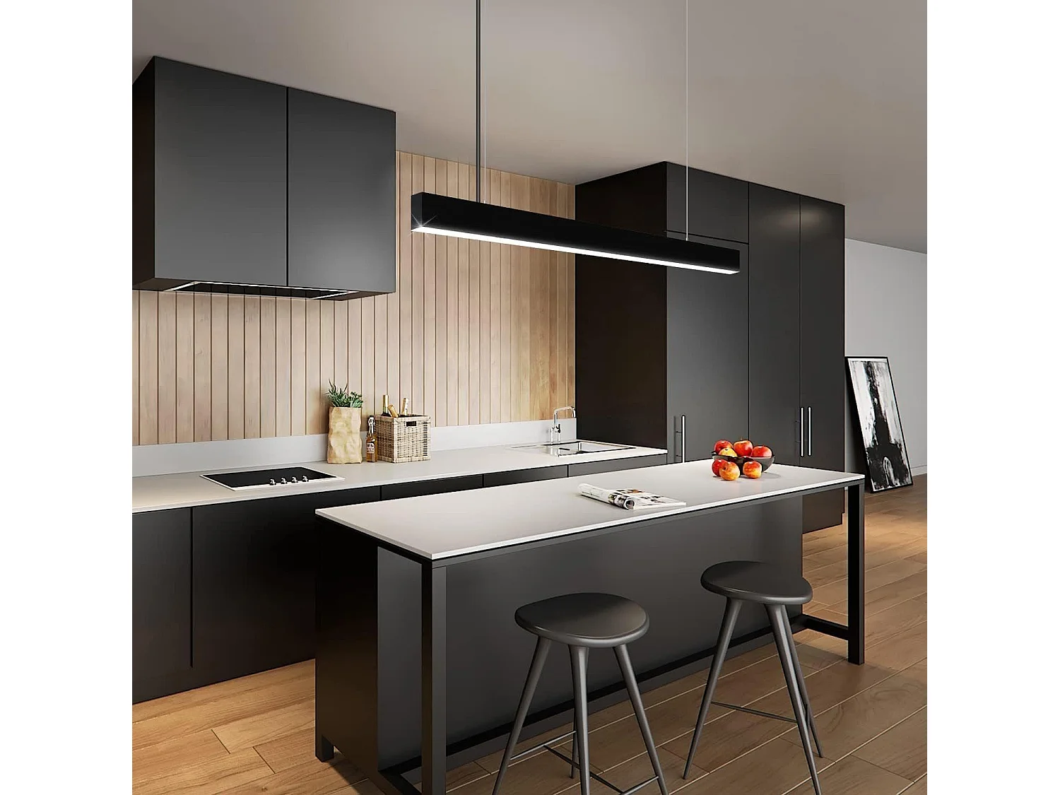 NETTLIFE Suspension LED Diam.107CM 32W 3000K-6500K Table à Intensité Variable Noir avec Lampe Design Linéaire Moderne pour Salle à Manger Bureau