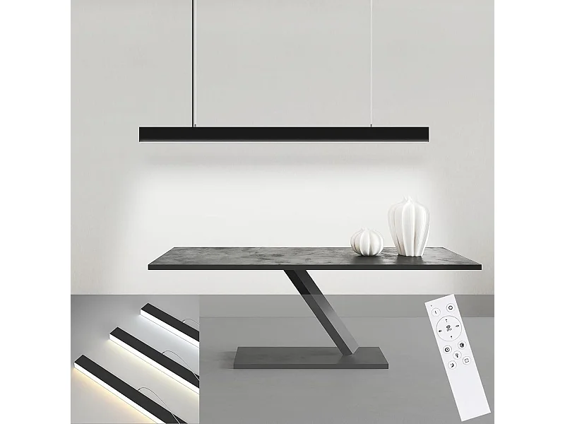NETTLIFE Lámpara Colgante LED Diam.107CM 32W 3000K-6500K Mesa Regulable Negra con Lámpara de Diseño Lineal Moderno para  Oficina