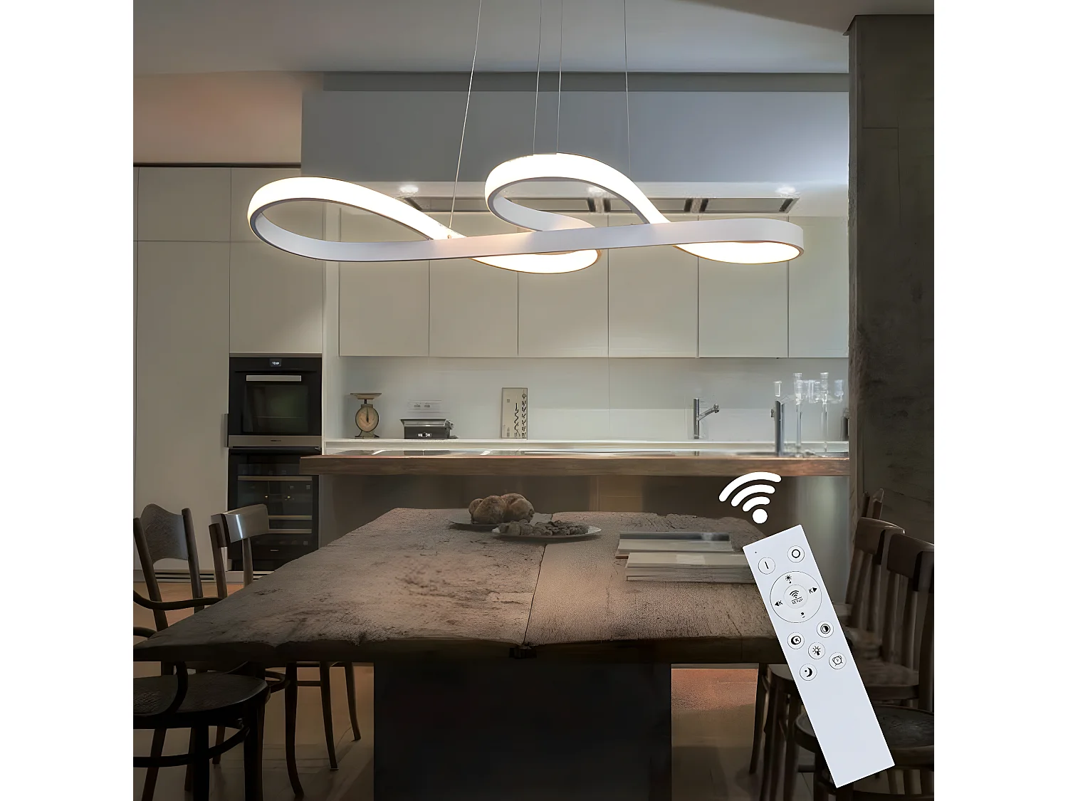 NETTLIFE Lampa wisząca LED Biała 47 W Średnica 75 cm Aluminium Ściemnialna Biała Salon Sypialnia Nowoczesna Lampa Regulowana Wysokość do