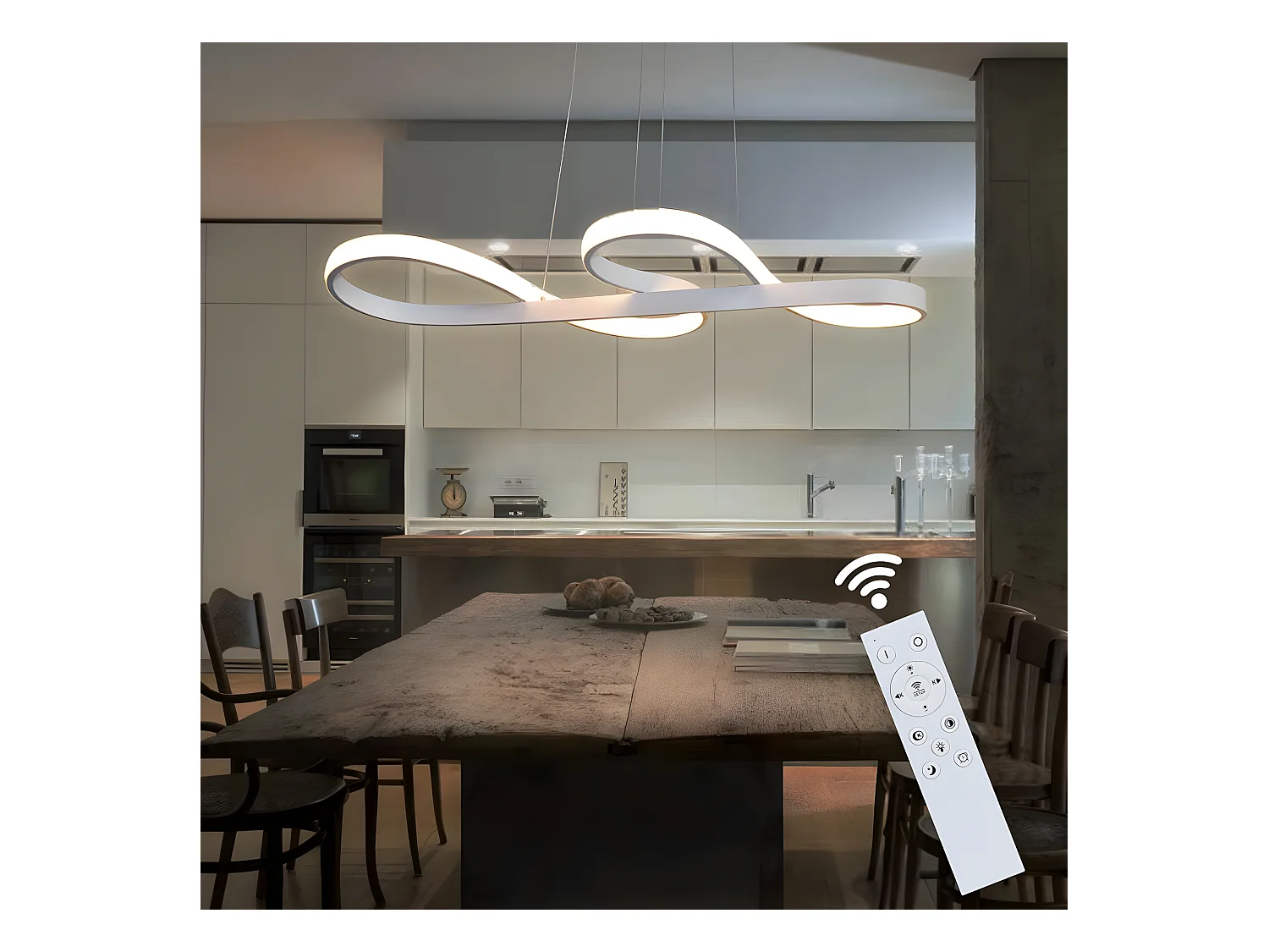 NETTLIFE LED Hanglamp - modern - wit - 47W - dimbaar - eetkamerlamp met afstandsbediening - voor studeerkamer woonkamer keuken kantoor