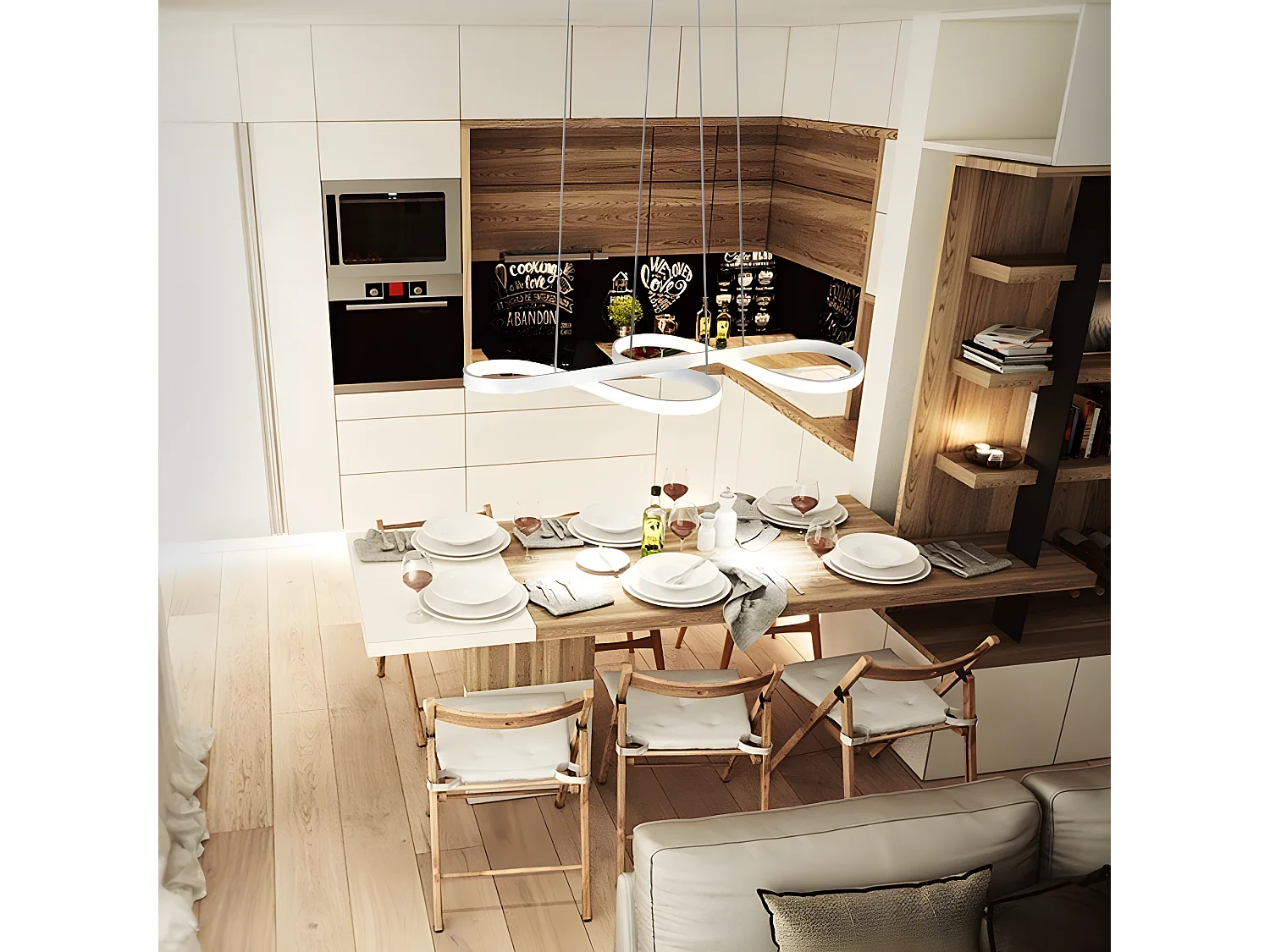 NETTLIFE Suspension LED Blanc 47W Diam.75cm Aluminium Dimmable Salon Blanc Chambre Salle à Manger Lampe Moderne Hauteur Réglable pour Cuisine