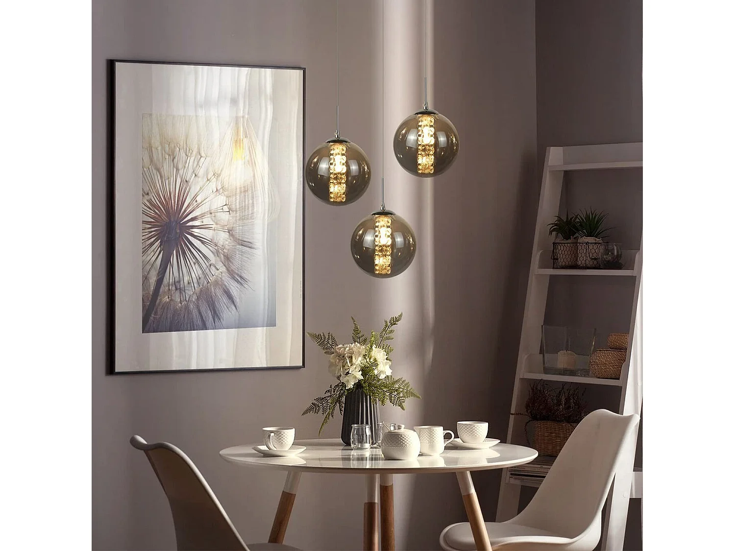 NETTLIFE Suspension en verre ambre Diam.28cm G9 lustre réglable en hauteur 3 lampes en ambre cuisine lampe de salon lampe de chambre lampe