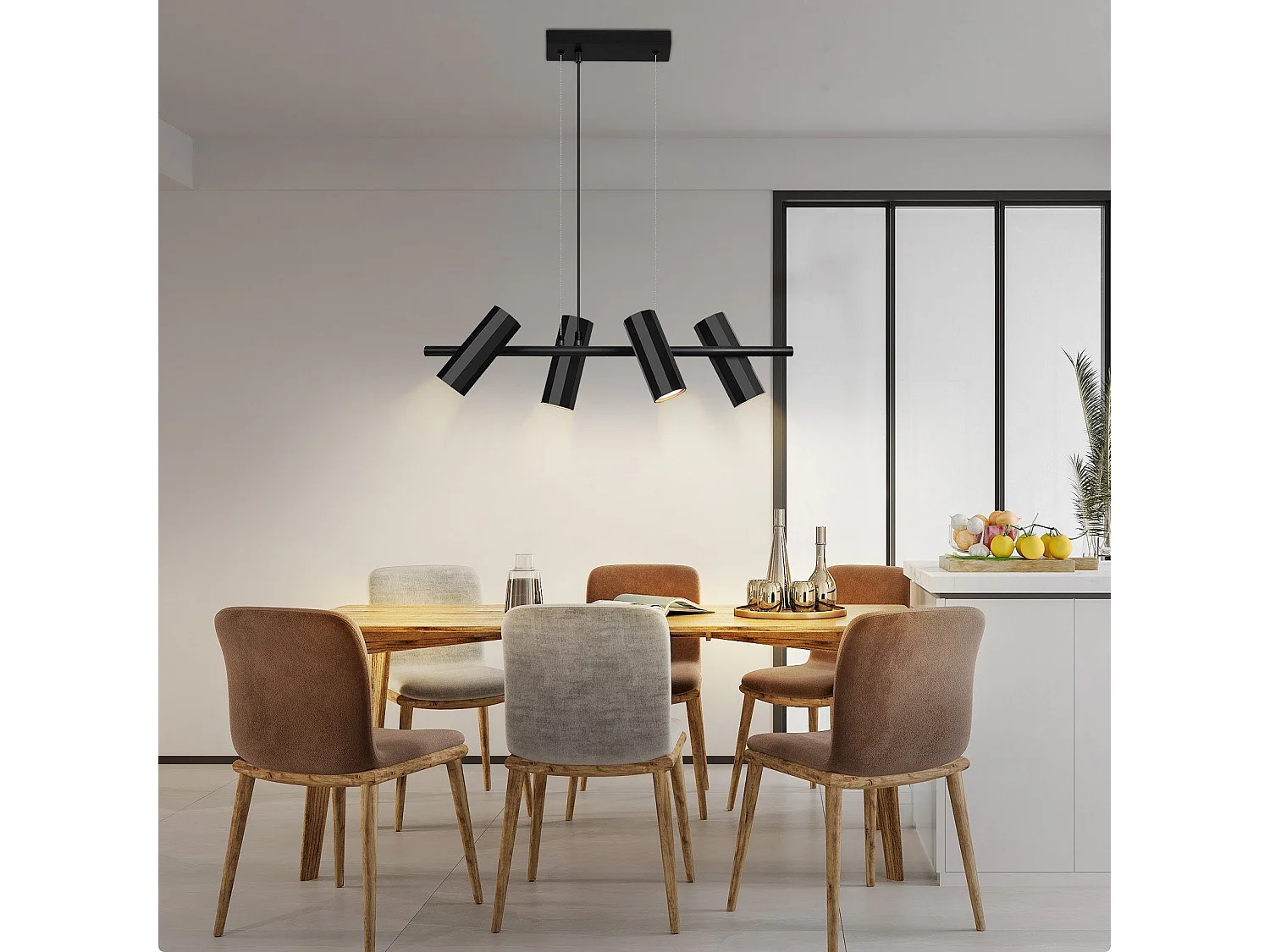 NETTLIFE Czarna metalowa lampa wisząca średnica 66 cm GU10 4 płomienie nowoczesny industrialny salon do wnętrza kuchni sypialnia