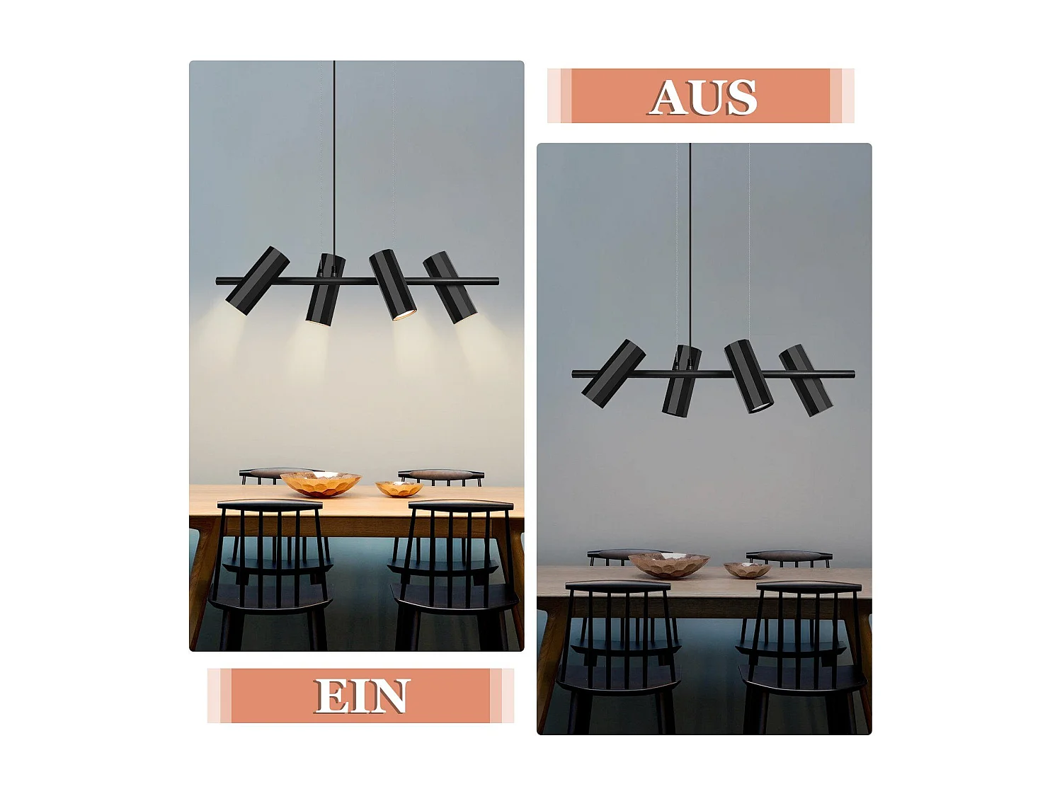 NETTLIFE Czarna metalowa lampa wisząca średnica 66 cm GU10 4 płomienie nowoczesny industrialny salon do wnętrza kuchni sypialnia