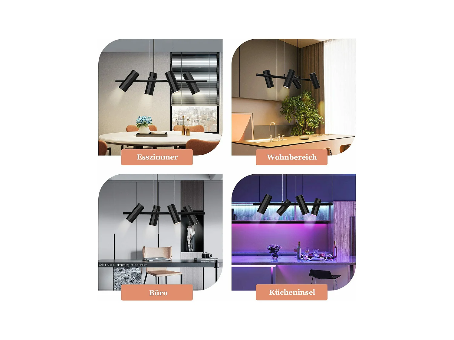 NETTLIFE Czarna metalowa lampa wisząca średnica 66 cm GU10 4 płomienie nowoczesny industrialny salon do wnętrza kuchni sypialnia