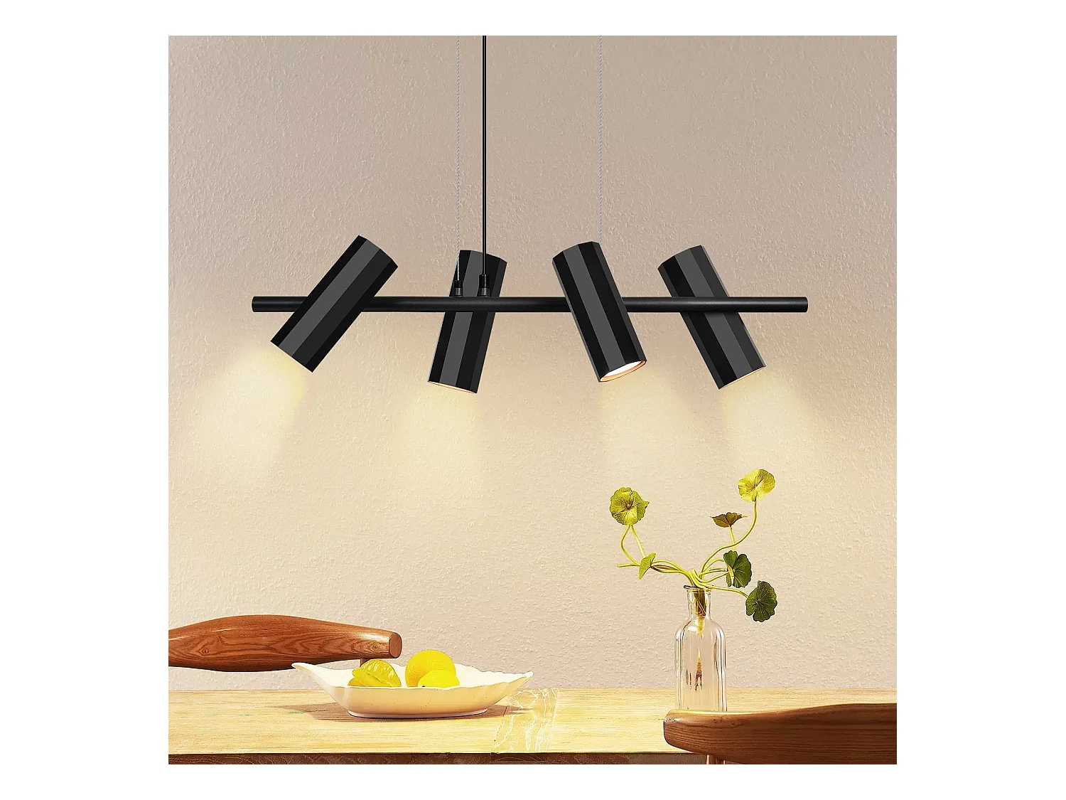NETTLIFE Suspension métal noir diamètre 66 cm GU10 4 flammes salon moderne industriel pour intérieur cuisine chambre