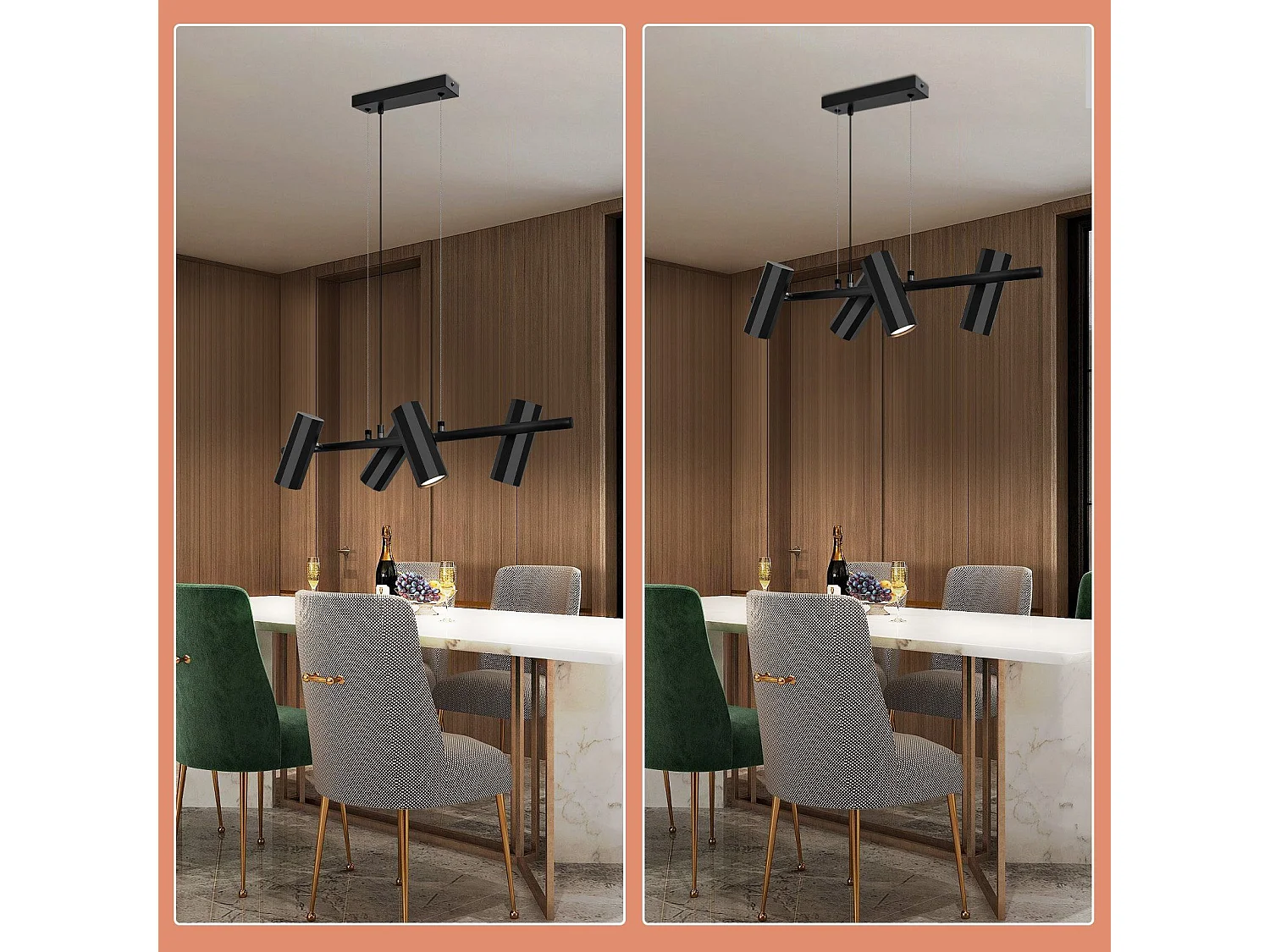 NETTLIFE Suspension métal noir diamètre 66 cm GU10 4 flammes salon moderne industriel pour intérieur cuisine chambre