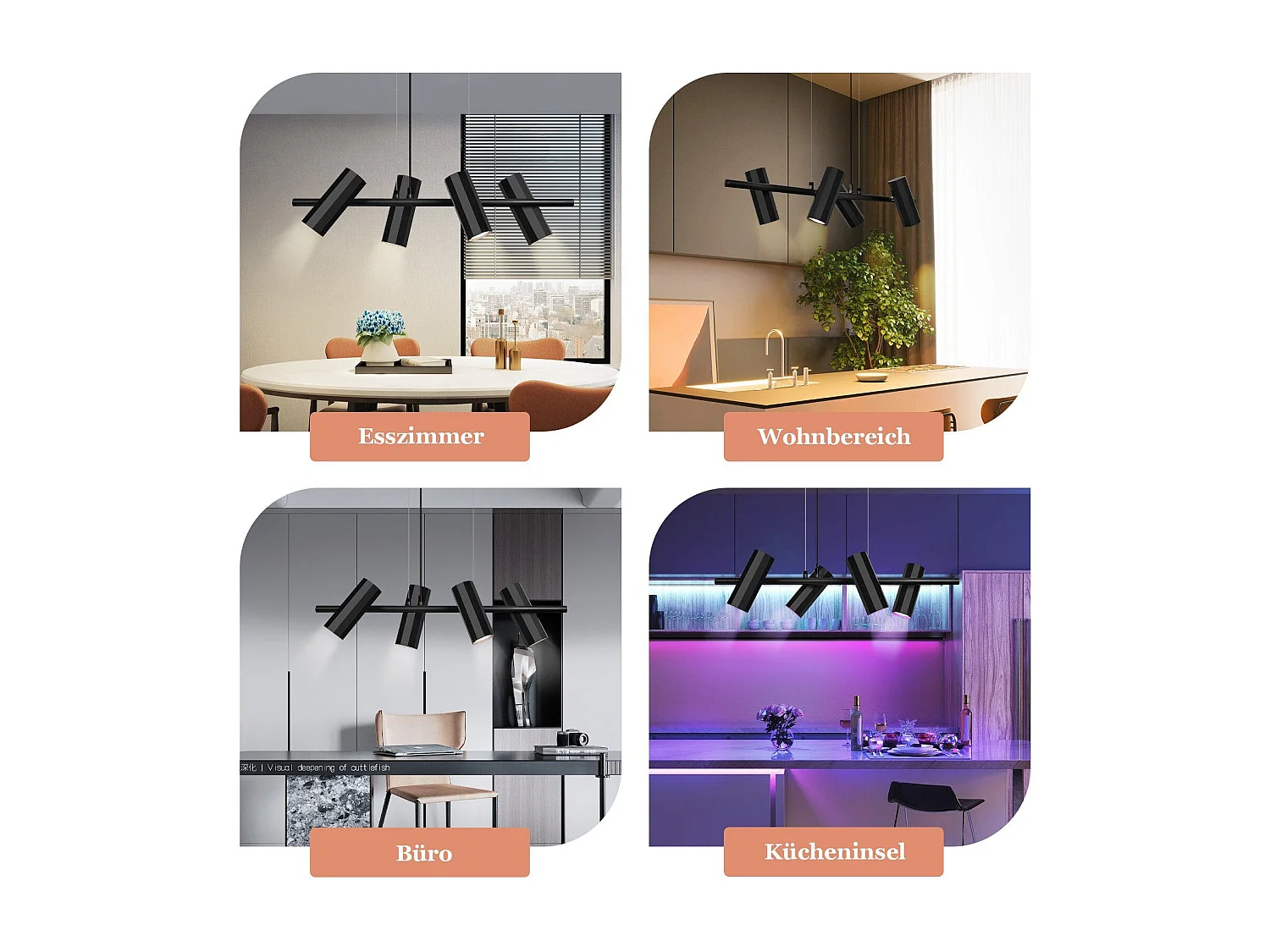 NETTLIFE Suspension métal noir diamètre 66 cm GU10 4 flammes salon moderne industriel pour intérieur cuisine chambre