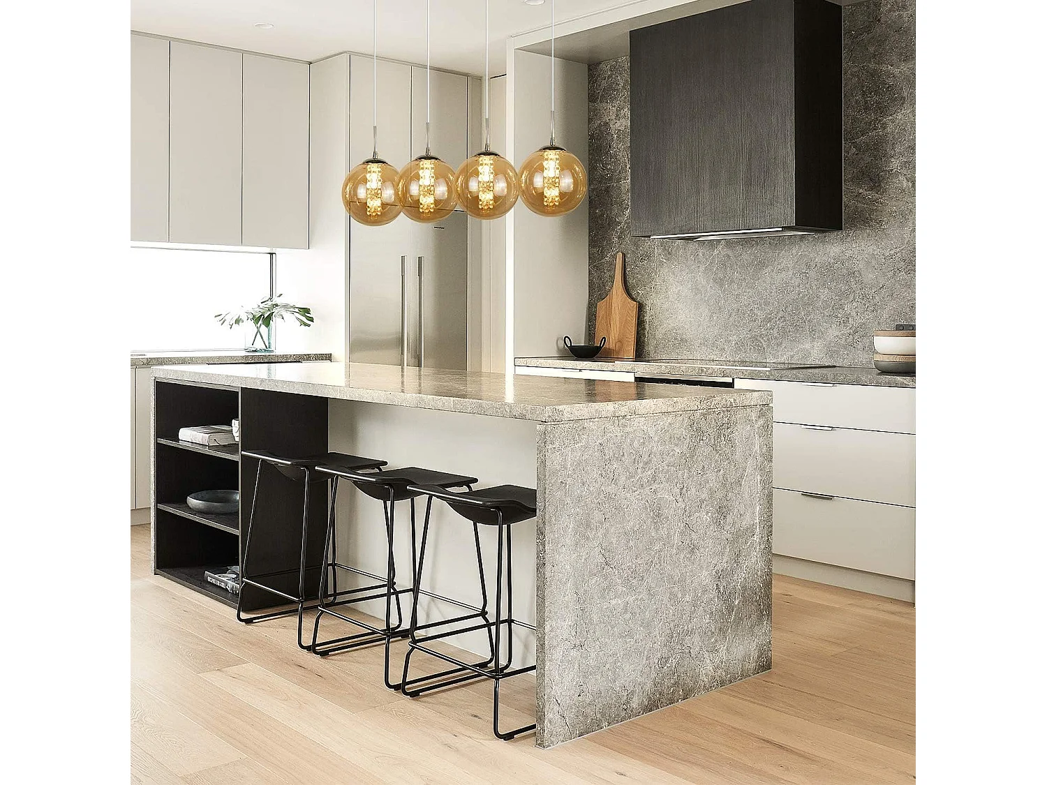 NETTLIFE Hanglamp modern - 4xG9 - glazen - amber - hoogte verstelbaar - 70cm - incl. lichtbron - voor keuken woonkamer slaapkamer hal