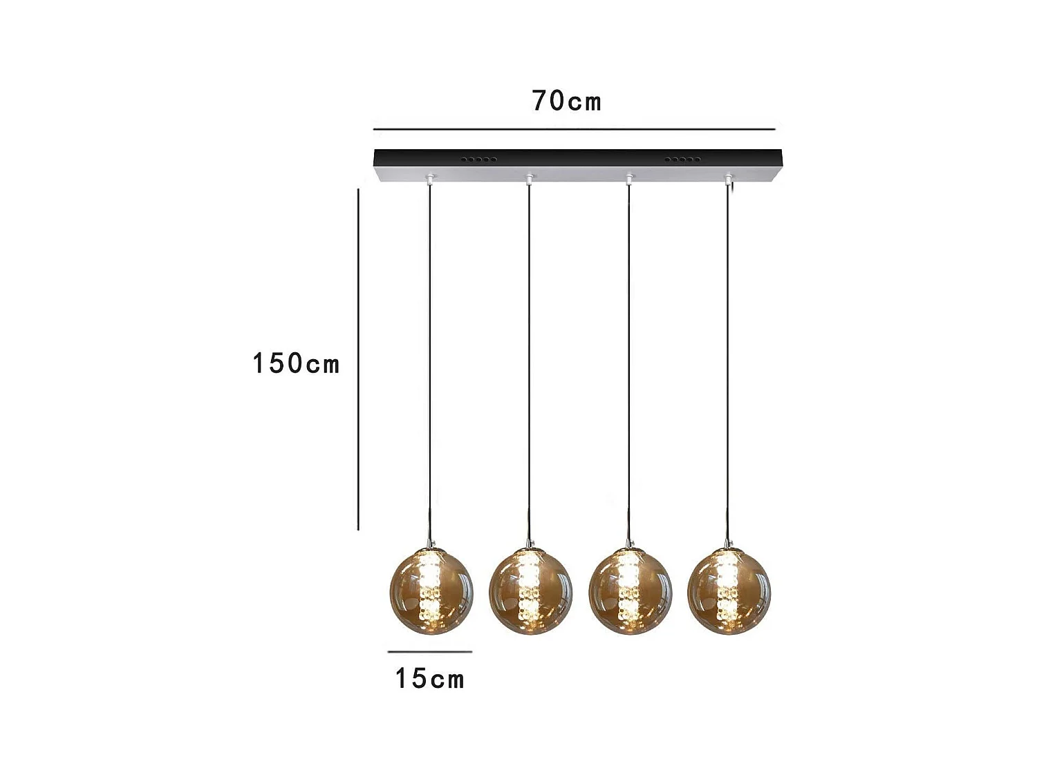 NETTLIFE Suspension verre ambre Diam.70cm G9 réglable en hauteur lampe de table à manger à 4 lampes de ambre lampe de salon de cuisine lampe