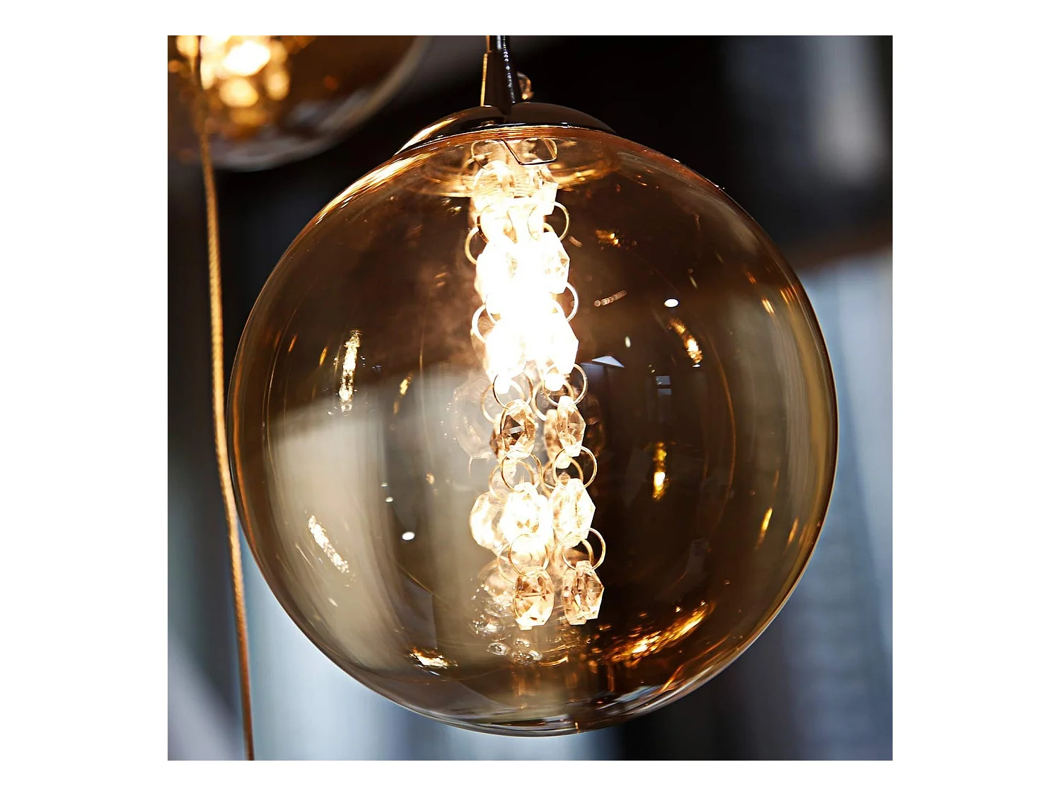 NETTLIFE Suspension verre ambre Diam.70cm G9 réglable en hauteur lampe de table à manger à 4 lampes de ambre lampe de salon de cuisine lampe