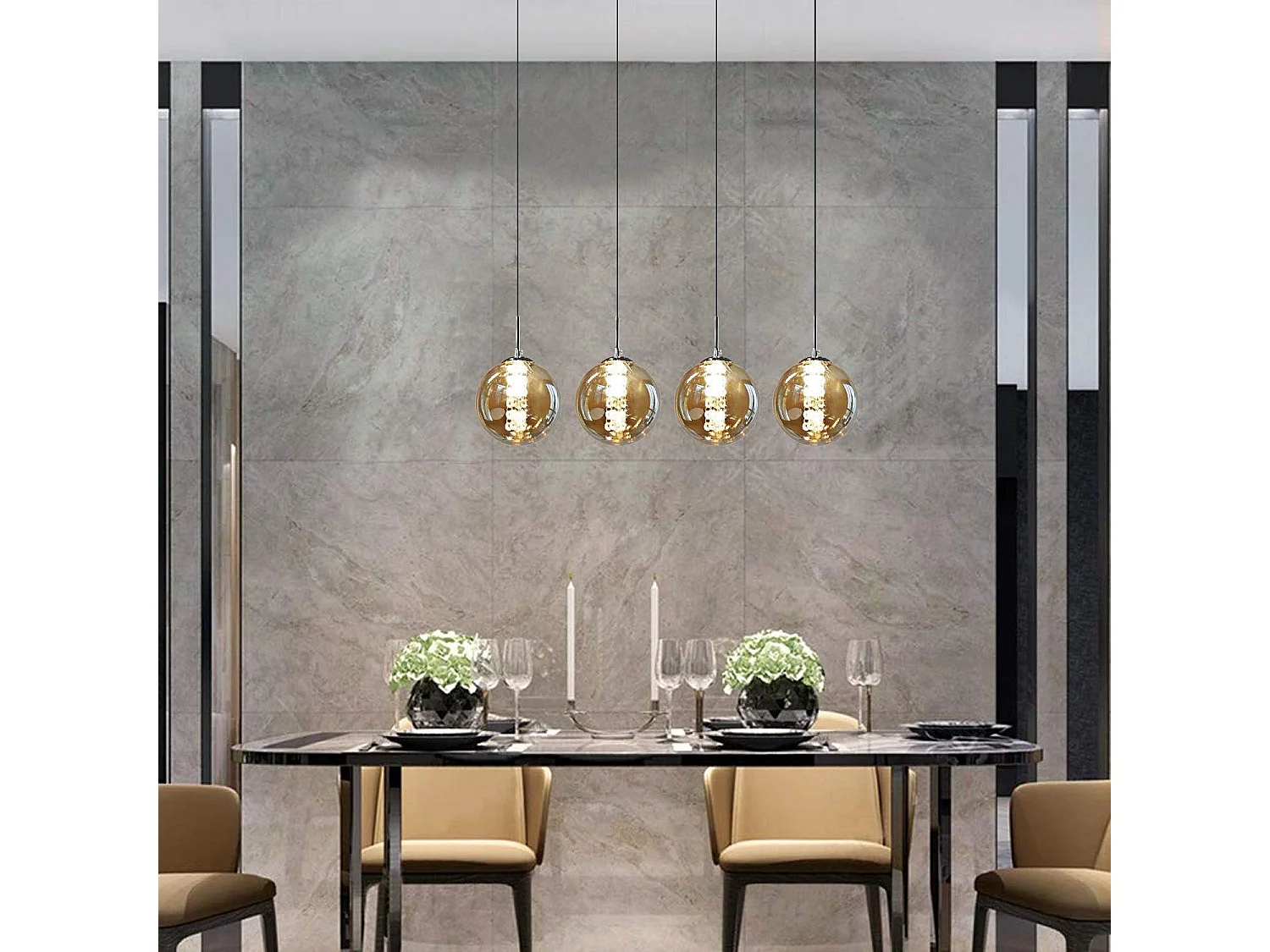 NETTLIFE Hanglamp modern - 4xG9 - glazen - amber - hoogte verstelbaar - 70cm - incl. lichtbron - voor keuken woonkamer slaapkamer hal