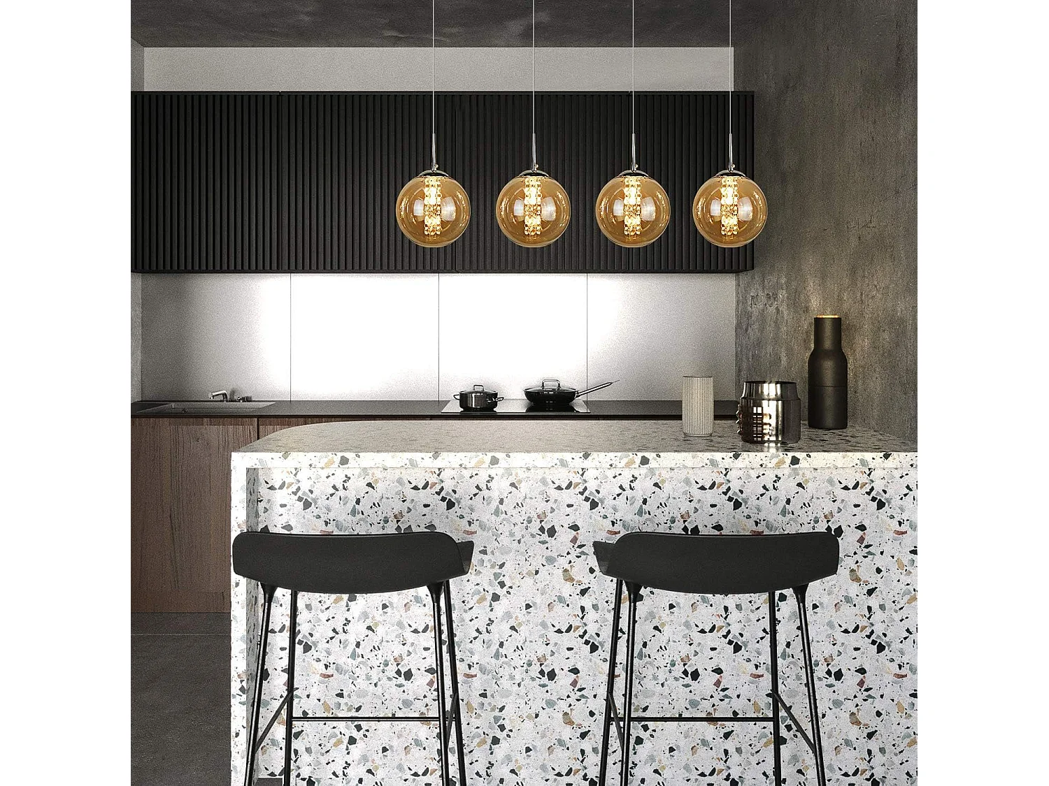 NETTLIFE Hanglamp modern - 4xG9 - glazen - amber - hoogte verstelbaar - 70cm - incl. lichtbron - voor keuken woonkamer slaapkamer hal