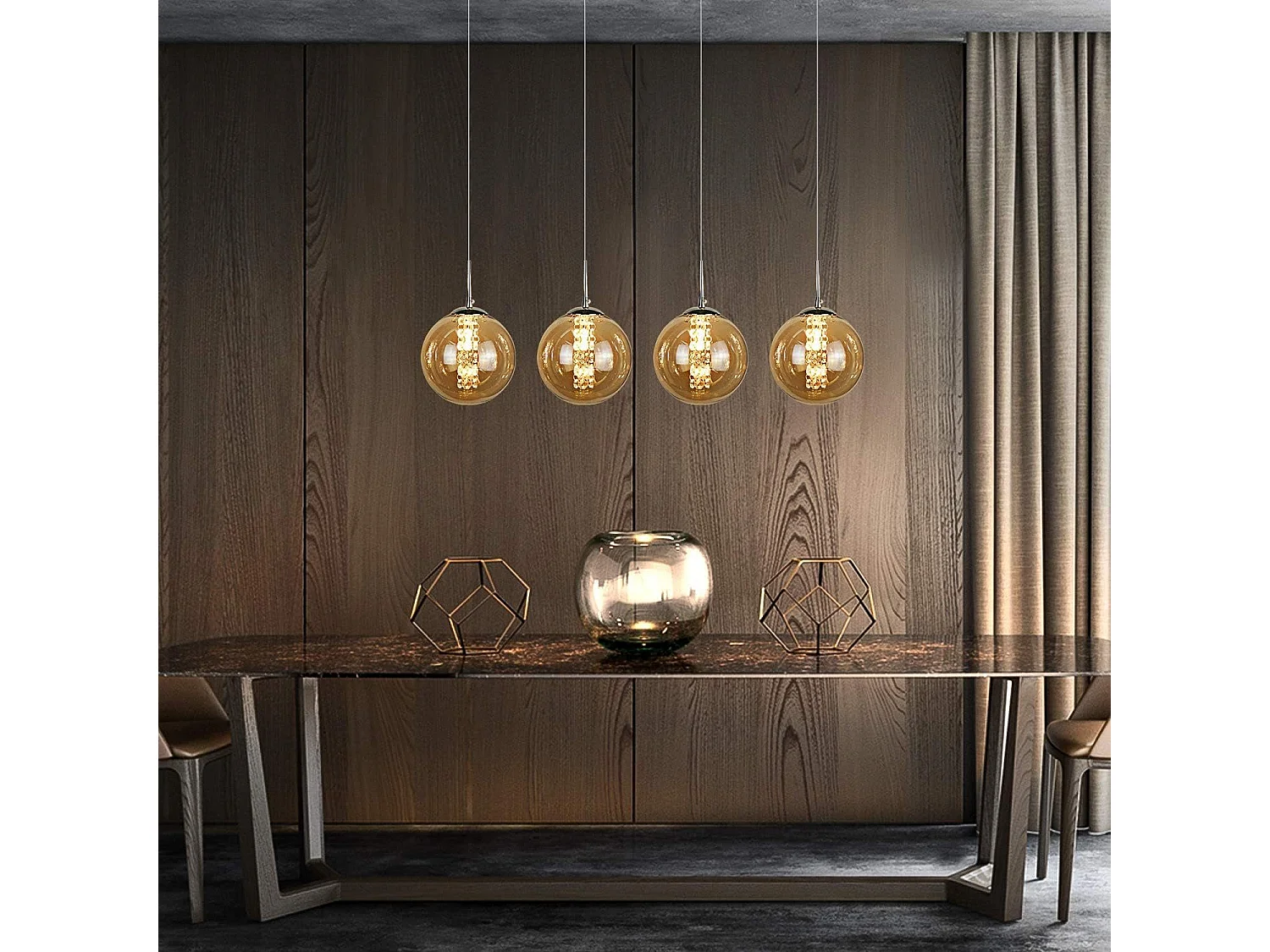 NETTLIFE Hanglamp modern - 4xG9 - glazen - amber - hoogte verstelbaar - 70cm - incl. lichtbron - voor keuken woonkamer slaapkamer hal