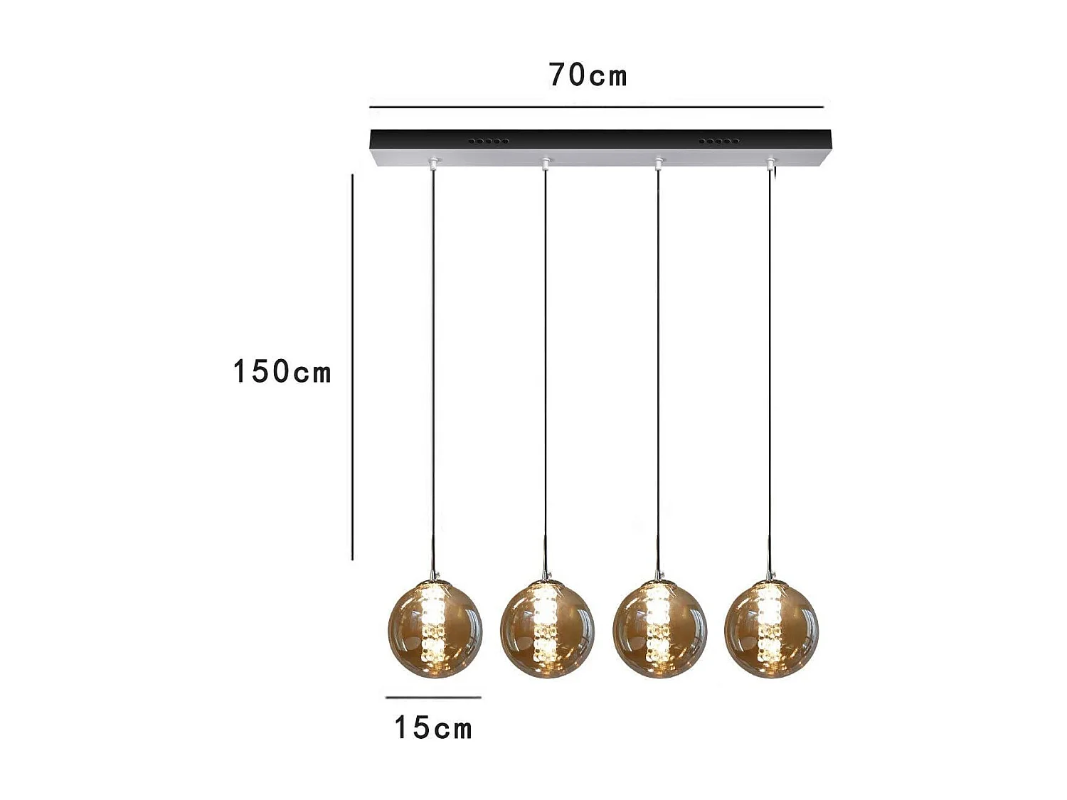 NETTLIFE Suspension verre ambre Diam.70cm G9 réglable en hauteur lampe de table à manger à 4 lampes de ambre lampe de salon de cuisine lampe