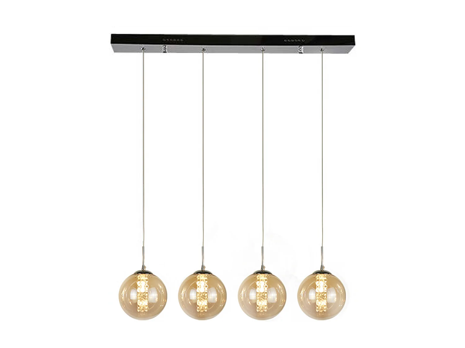 NETTLIFE Suspension verre ambre Diam.70cm G9 réglable en hauteur lampe de table à manger à 4 lampes de ambre lampe de salon de cuisine lampe