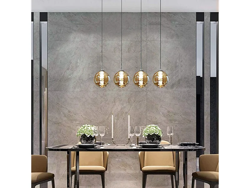 NETTLIFE Hanglamp modern - 4xG9 - glazen - amber - hoogte verstelbaar - 70cm - incl. lichtbron - voor keuken woonkamer slaapkamer hal