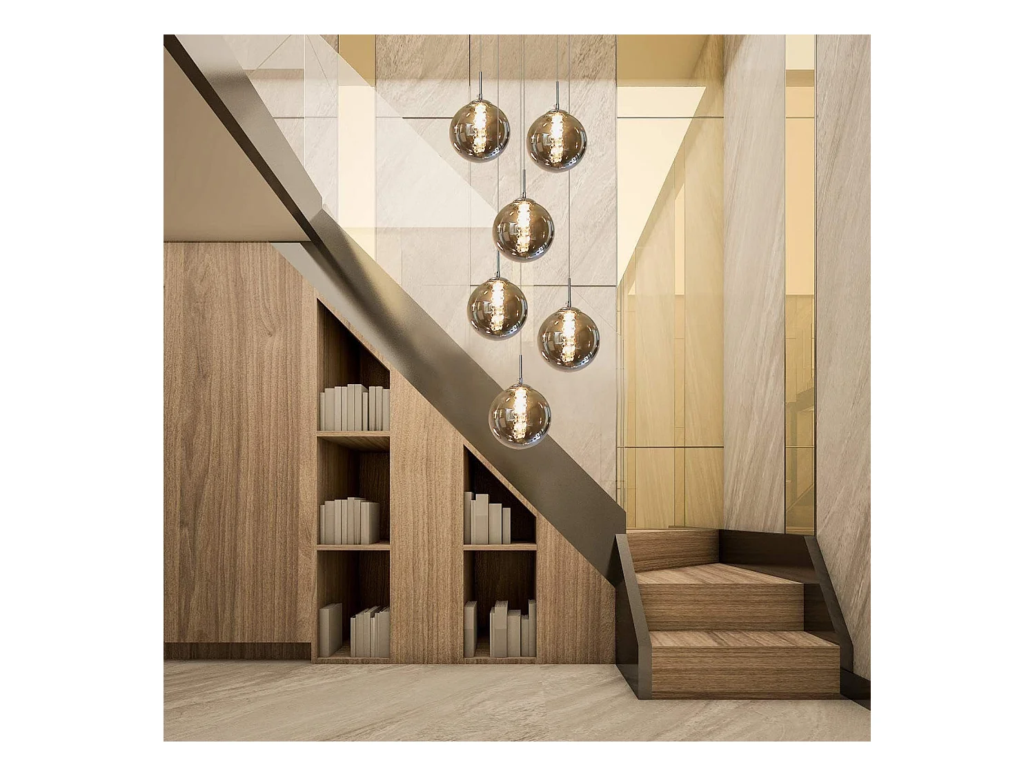 NETTLIFE Suspension G9 verre gris Diam.31cm 6 ampoules couleur cuisine salon lampe chambre lampe couloir
